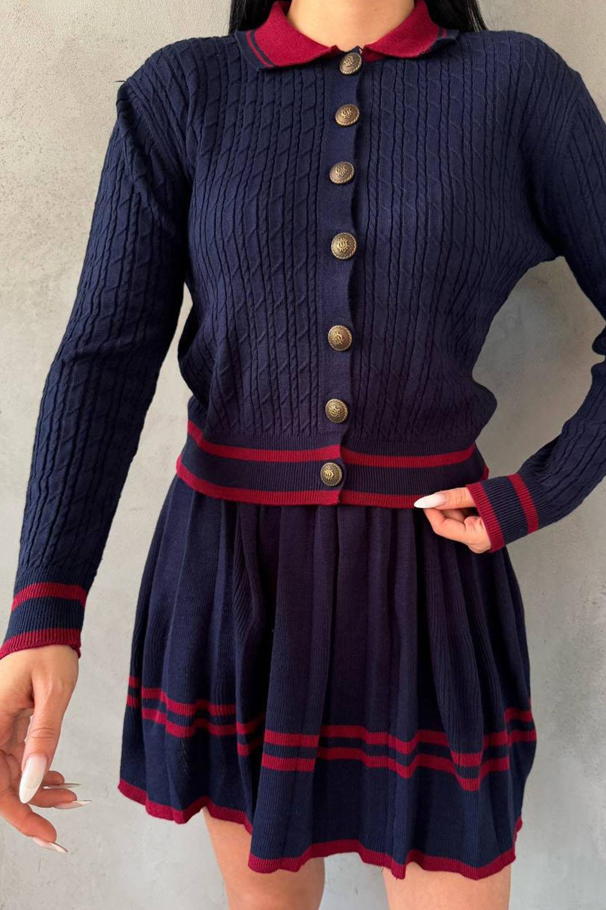 TRİKO DÜĞMELİ ETEKLİ TAKIM LACİVERTHM1316