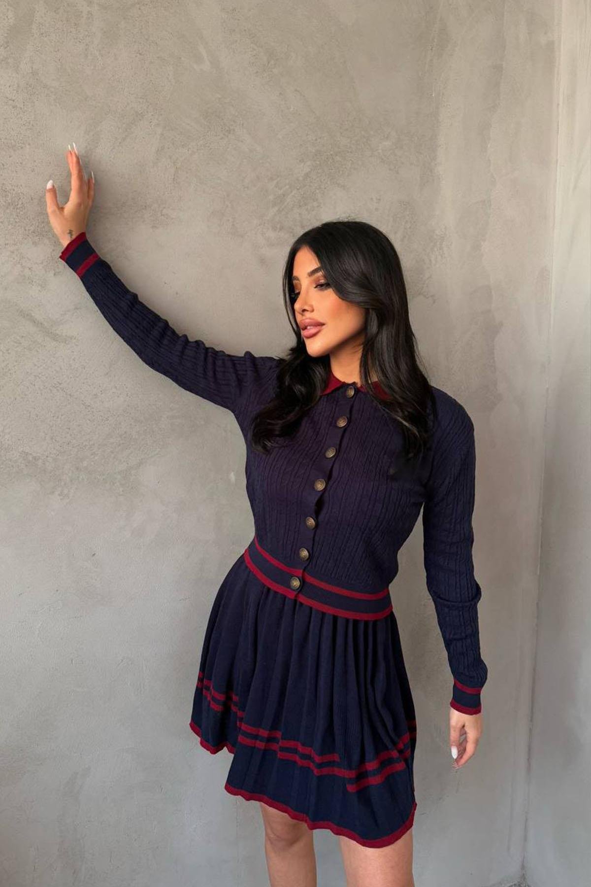 TRİKO DÜĞMELİ ETEKLİ TAKIM LACİVERTHM1316