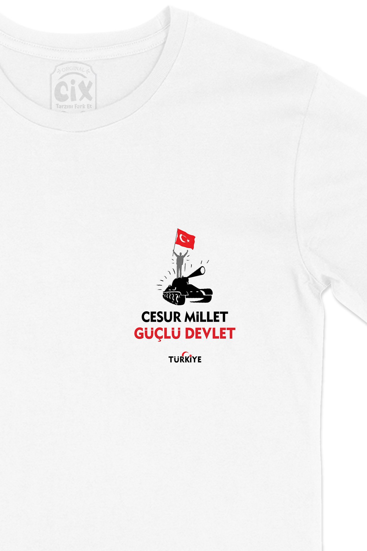 15 Temmuz Cesur Millet Güçlü Devlet Cep Logo Tasarımlı Beyaz Tişört