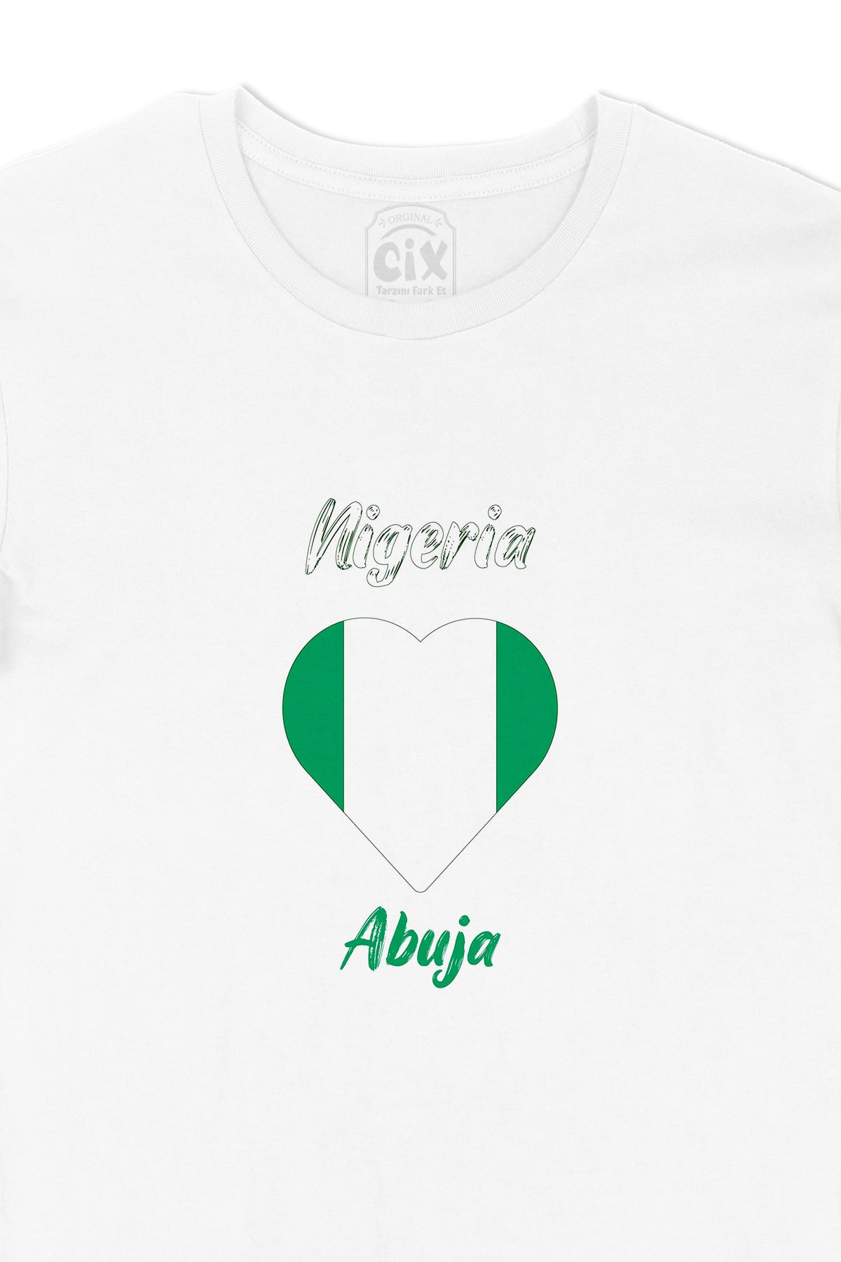 Abuja Nijerya Bayraklı Kalpli Tişört