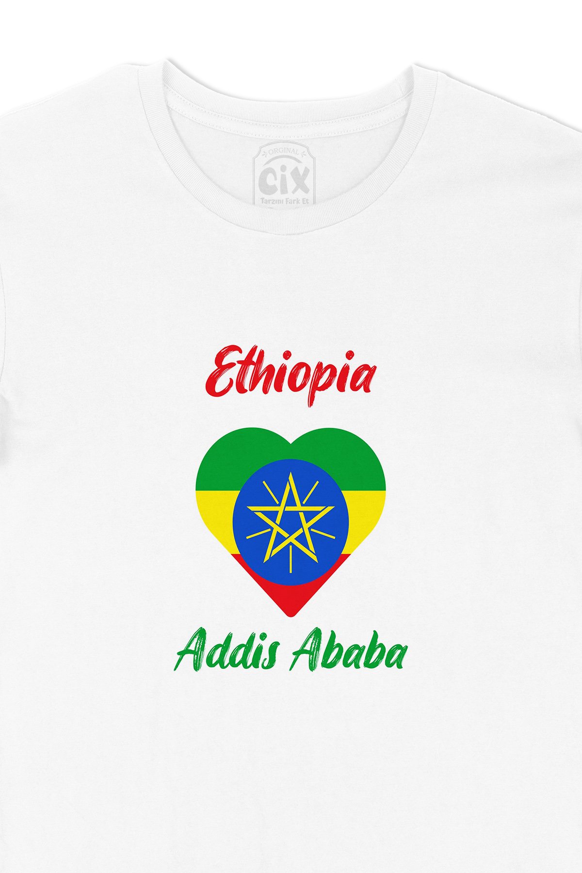 Addis Ababa Etiyopya Bayraklı Kalpli Tişört