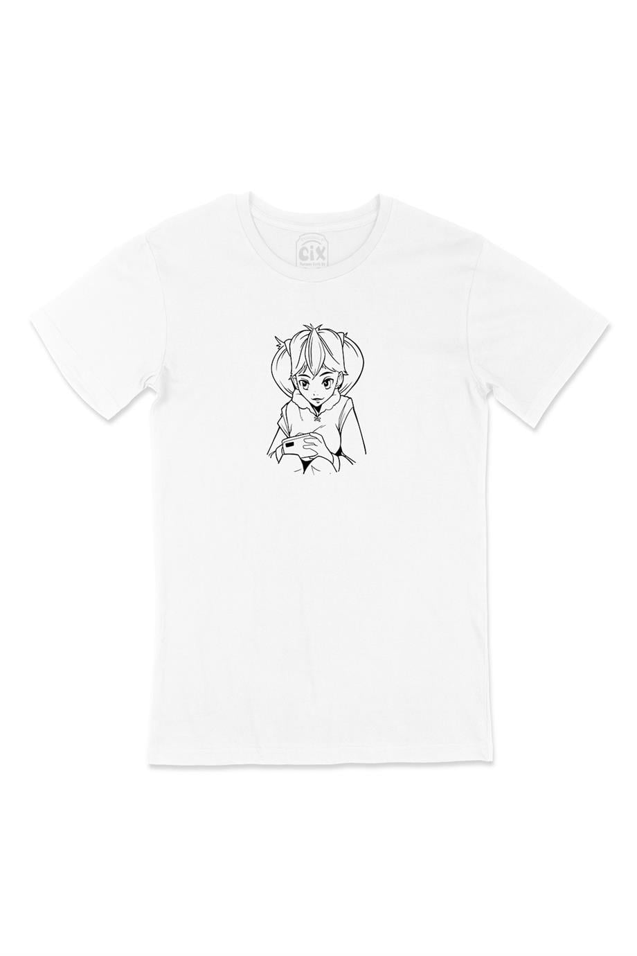 Anime Kız Çizimli Beyaz Tişört