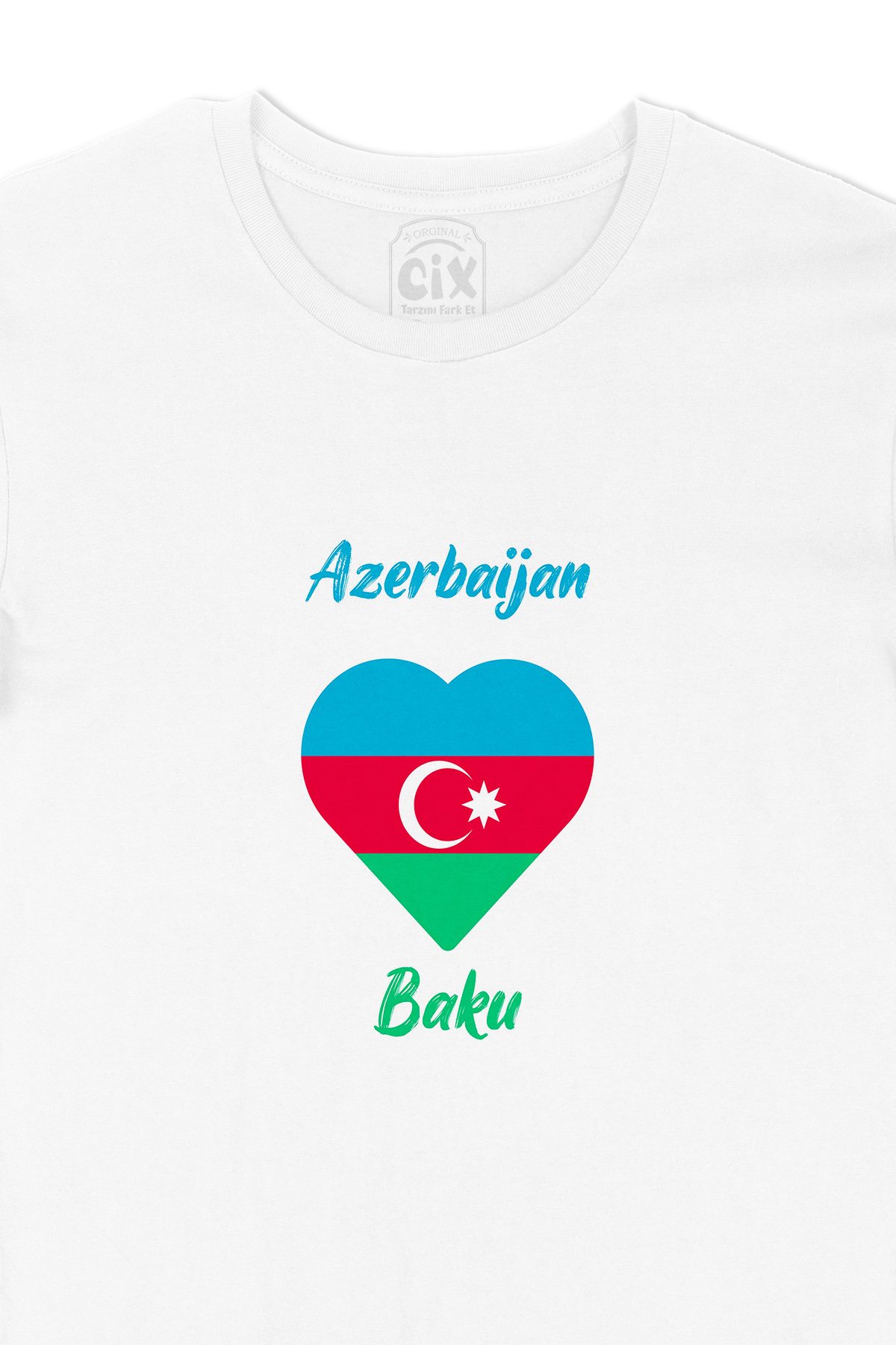Bakü Azerbaycan Bayraklı Kalpli Tişört