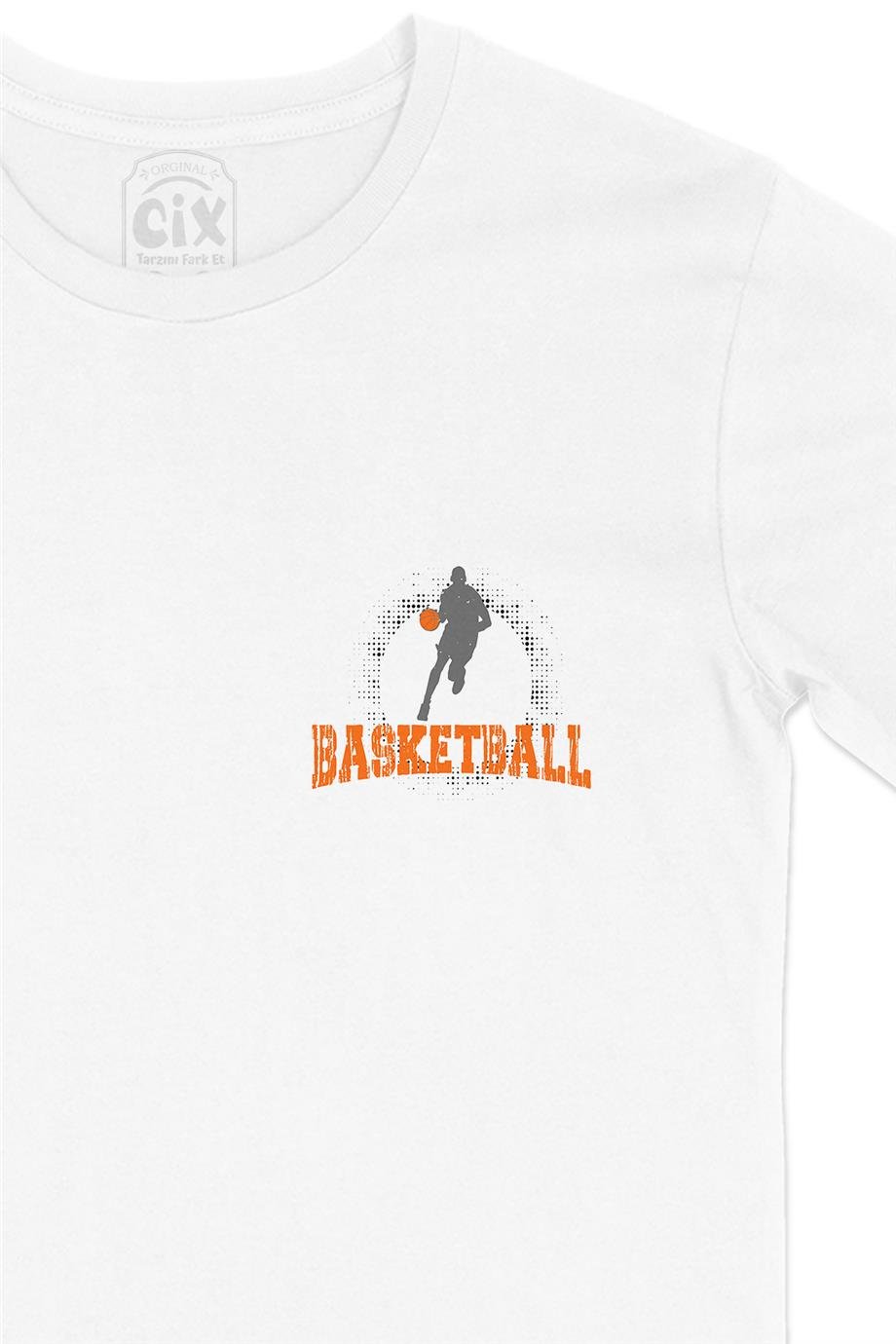 Basketball Basketbol Cep Tasarım Baskılı Beyaz Tişört