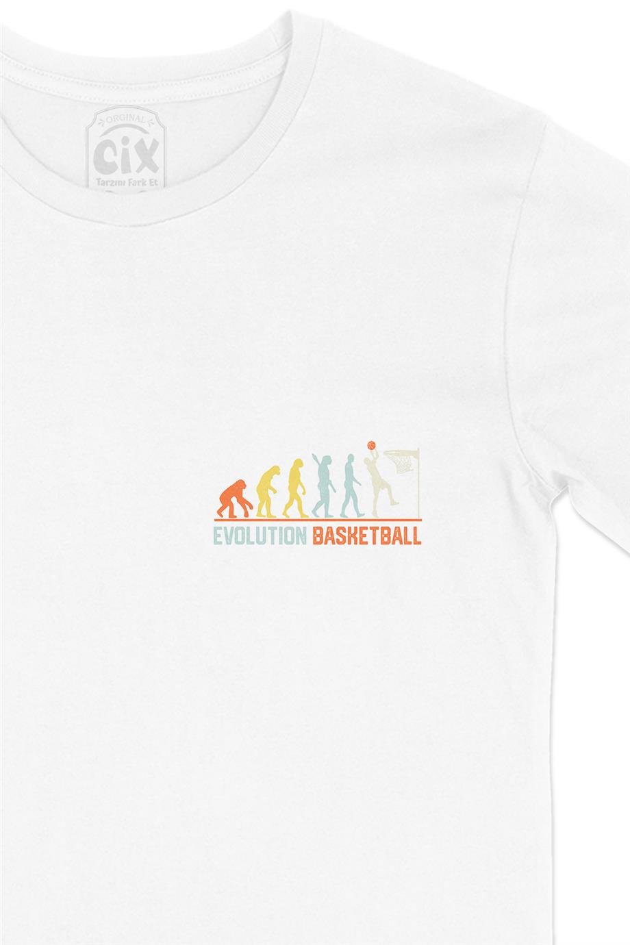 Basketbol Evolution Cep Tasarım Baskılı Beyaz Tişört