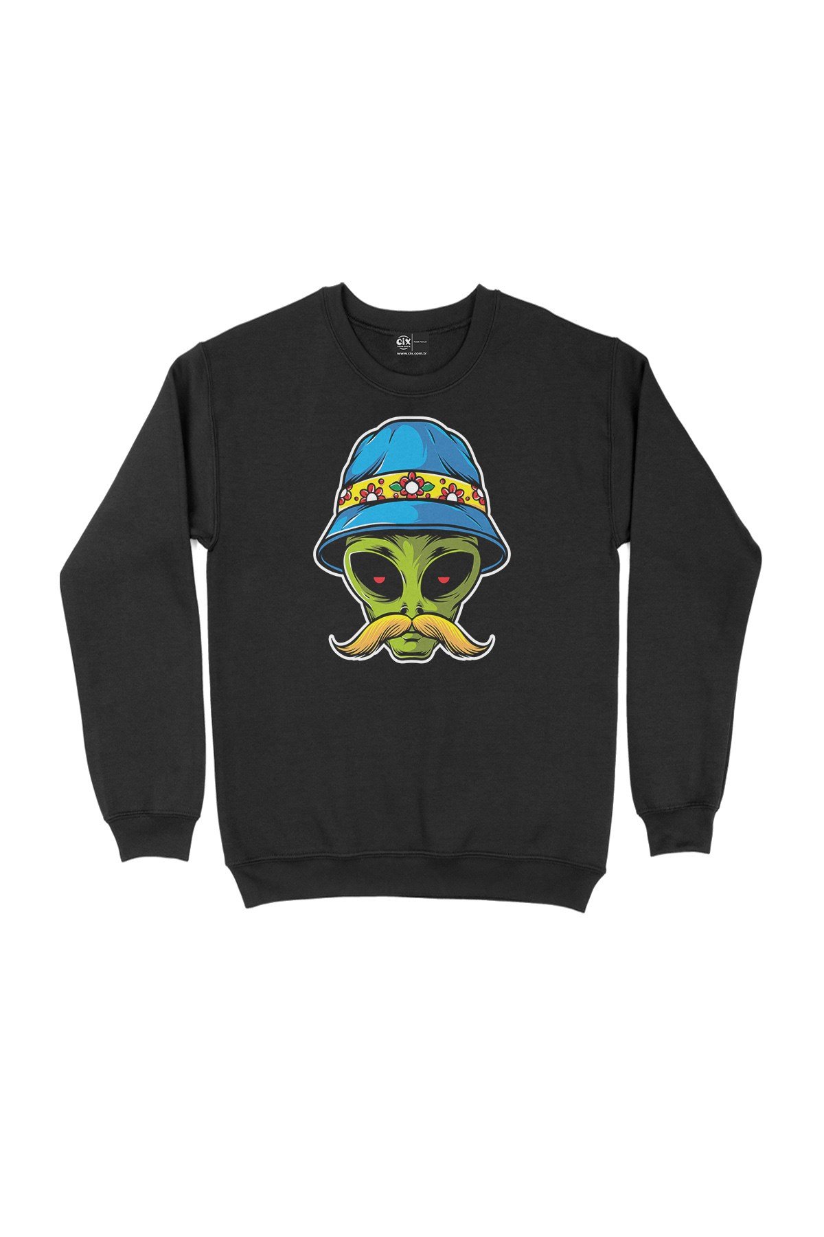 Bıyıklı Alien Siyah Sweatshirt