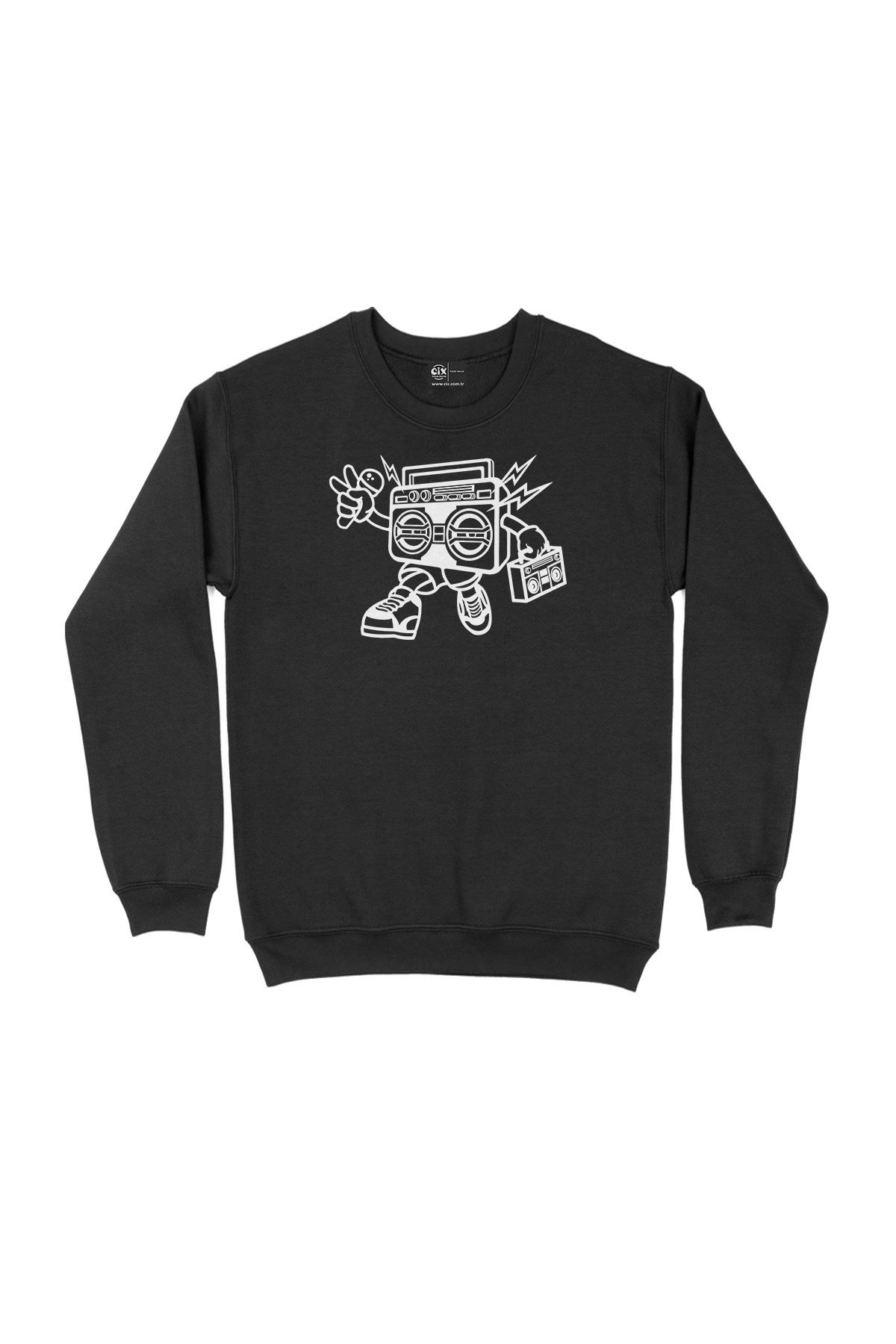 Boom Box Beyaz Robotlu Siyah Sweatshirt