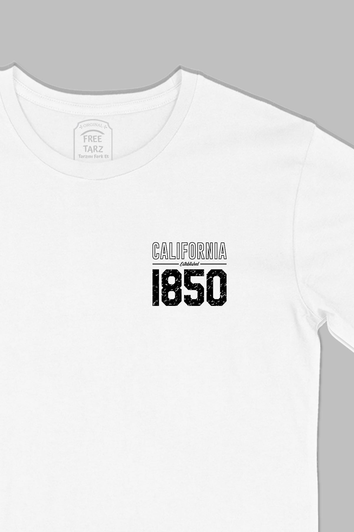 California 1850 Baskılı Cep Tasarım Beyaz Tişört California 1850 Baskılı Cep Tasarım Beyaz Tişört - Ücretsiz Kargo