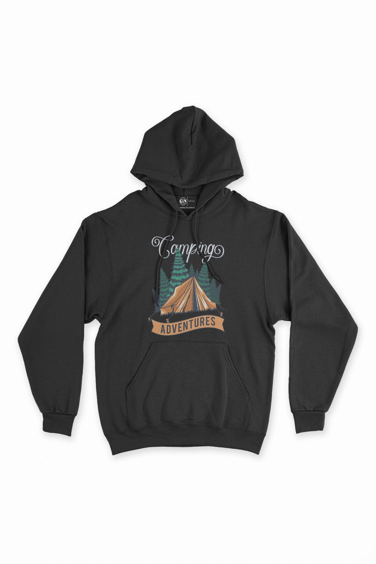 Camping Adventures Siyah Kapşonlu Sweatshirt Hoodie