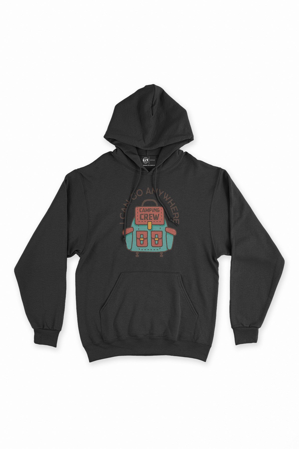 Camping Crew Siyah Kapşonlu Sweatshirt Hoodie