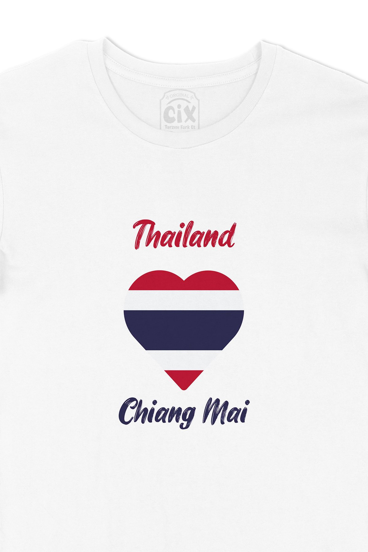 Chiang Mai Tayland Bayraklı Kalpli Tişört