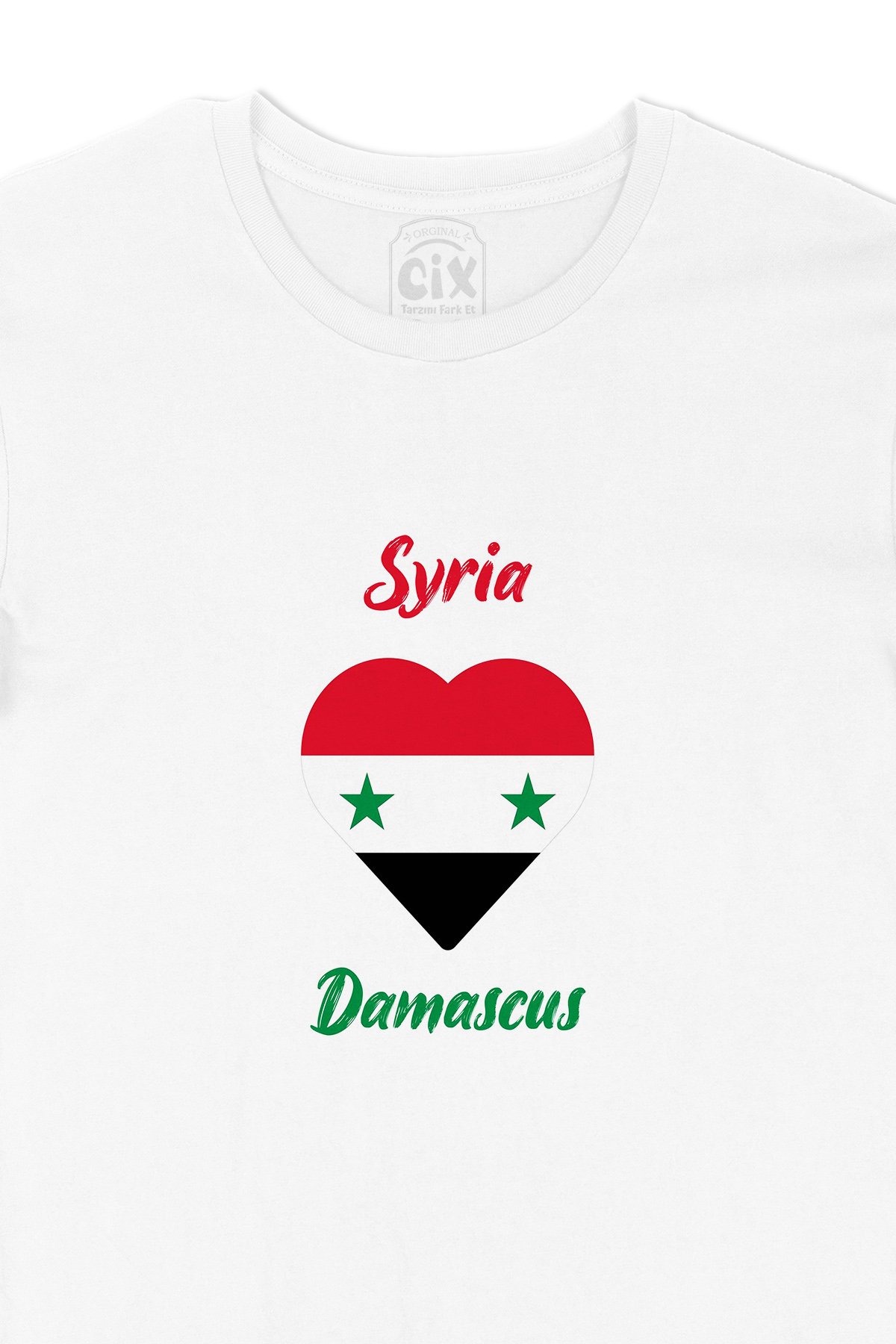 Damascus Suriye Bayraklı Kalpli Tişört