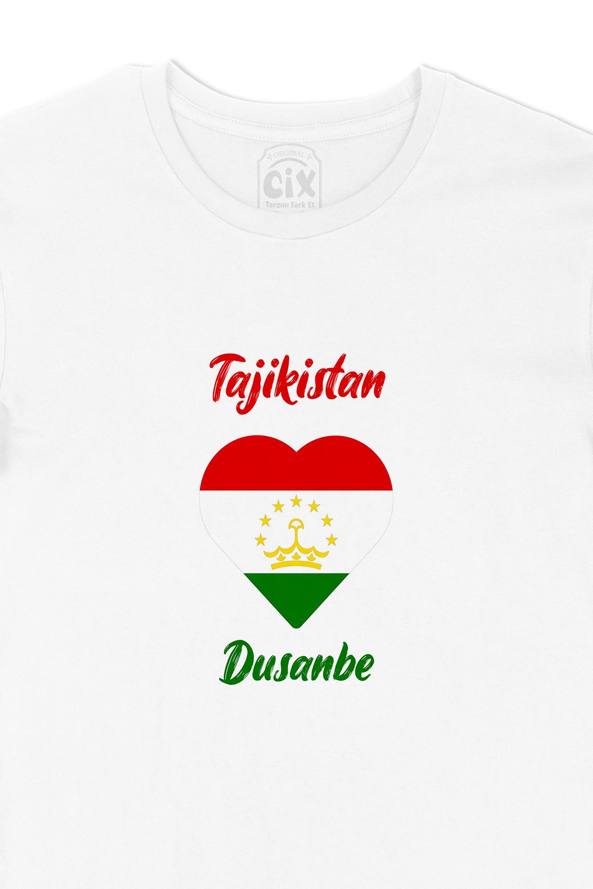 Duşanbe Tacikistan Bayraklı Kalpli Tişört
