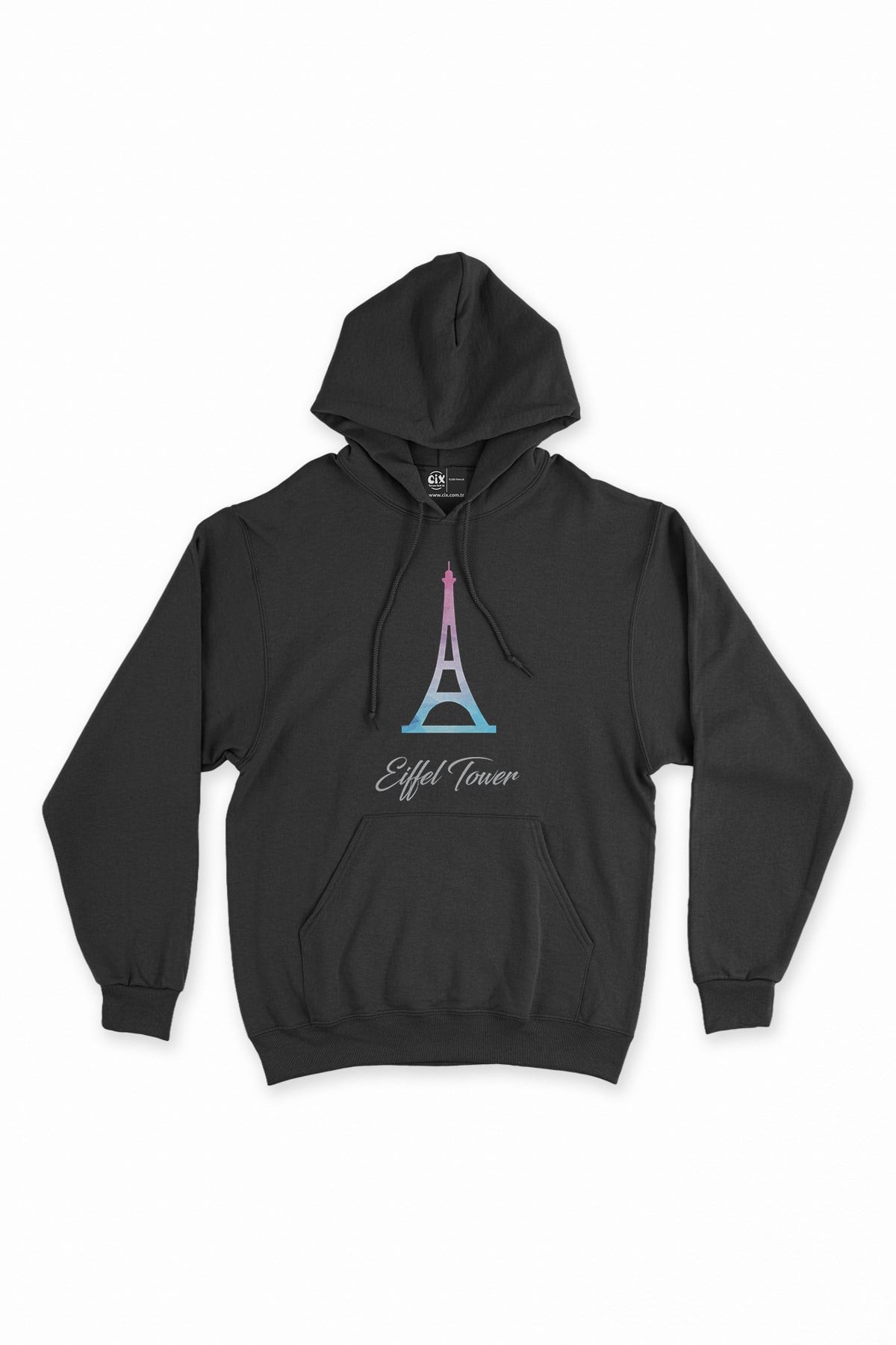 Eiffel Tower Siyah Kapşonlu Sweatshirt Hoodie