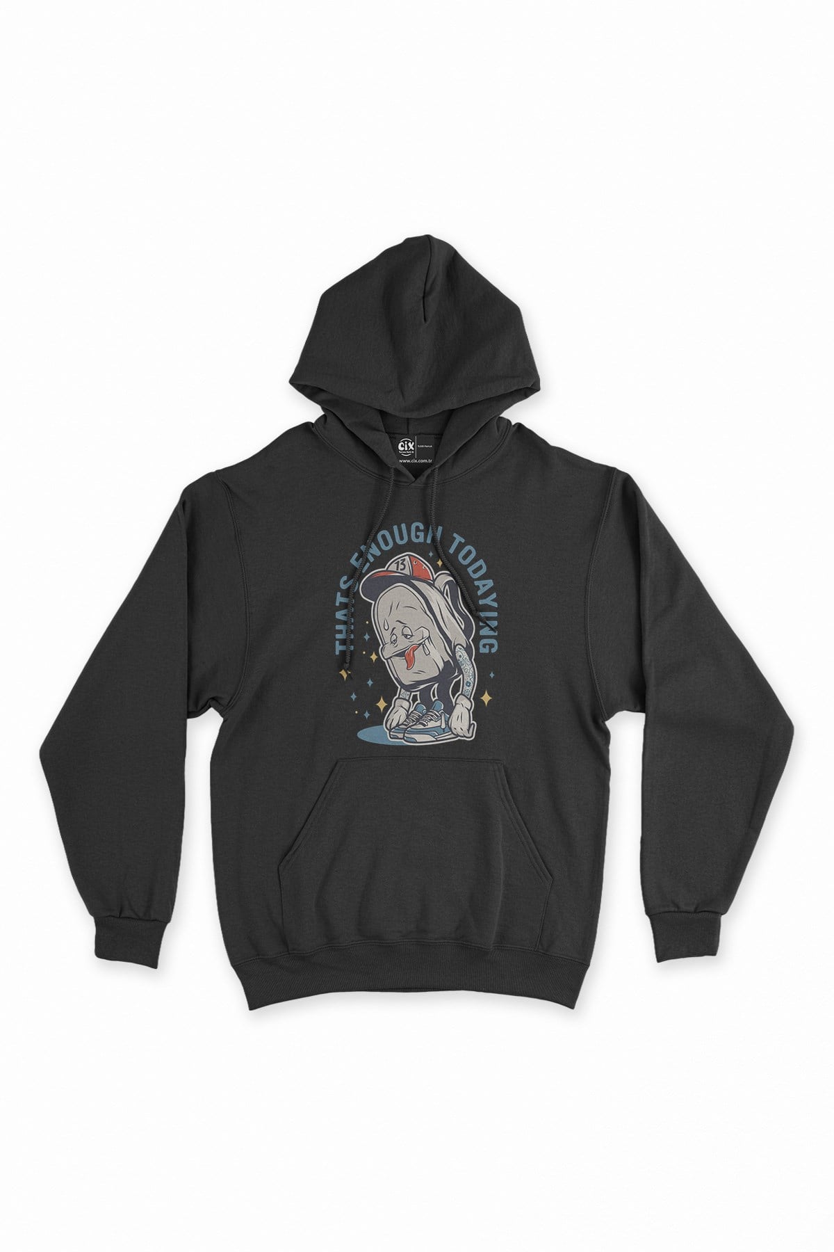 Enough Today Yorgun Siyah Kapşonlu Sweatshirt Hoodie