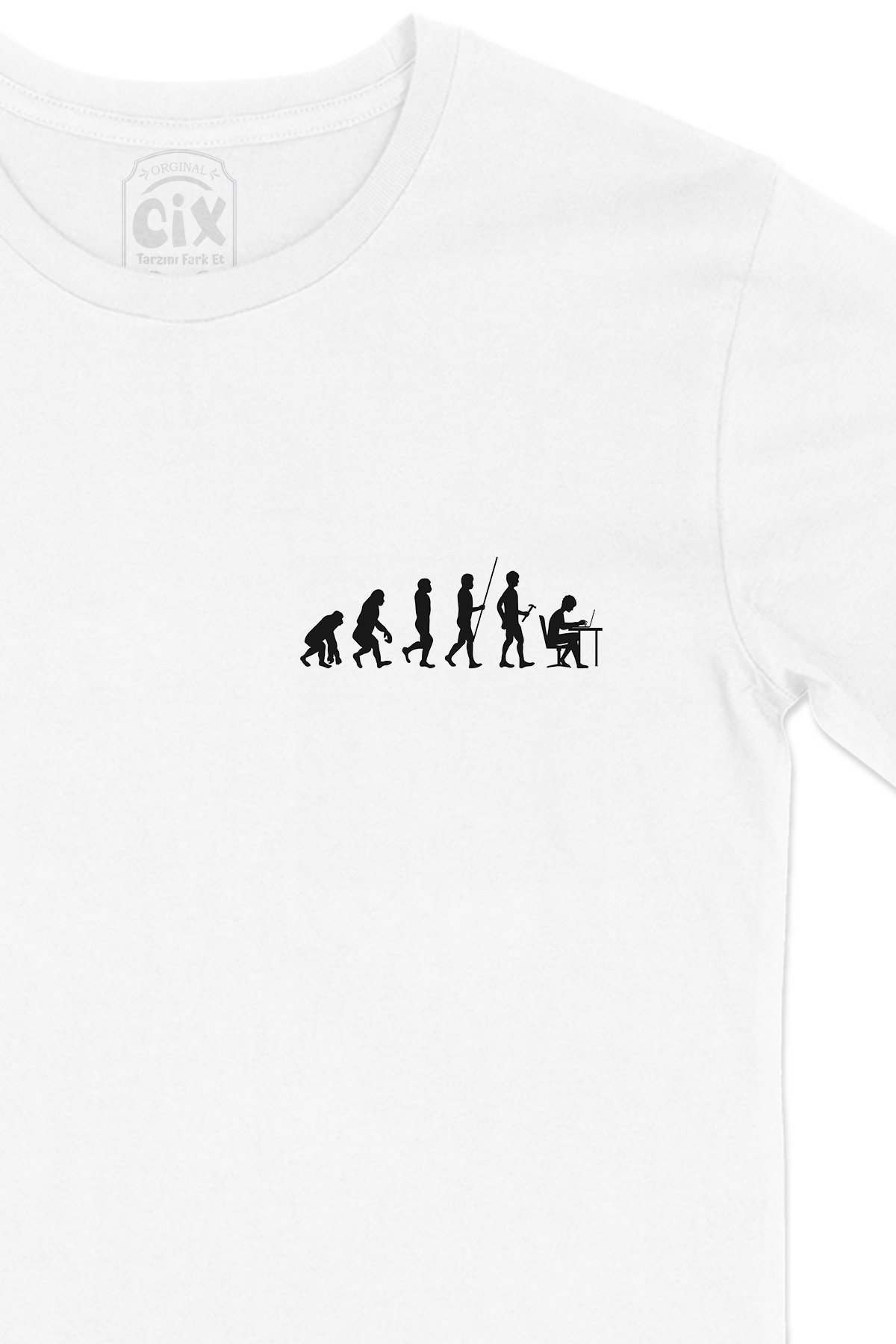 Evolution Human Work Cep Logo Tasarımlı Beyaz Tişört