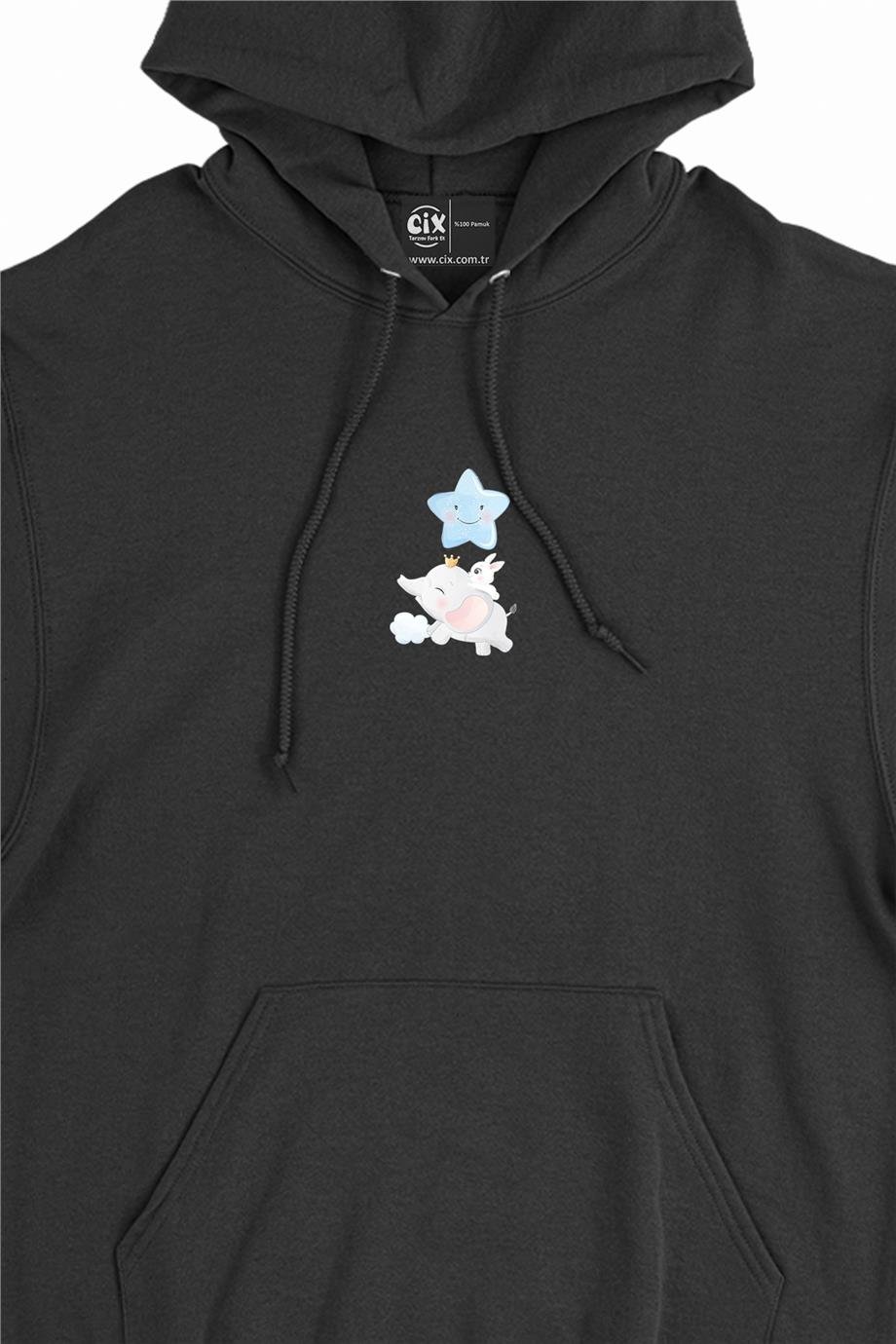 Fil Mavi Yıldızlı Minimal Kapşonlu Sweatshirt Hoodie Fil Mavi Yıldızlı Minimal Kapşonlu Sweatshirt Hoodie - Ücretsiz Kargo