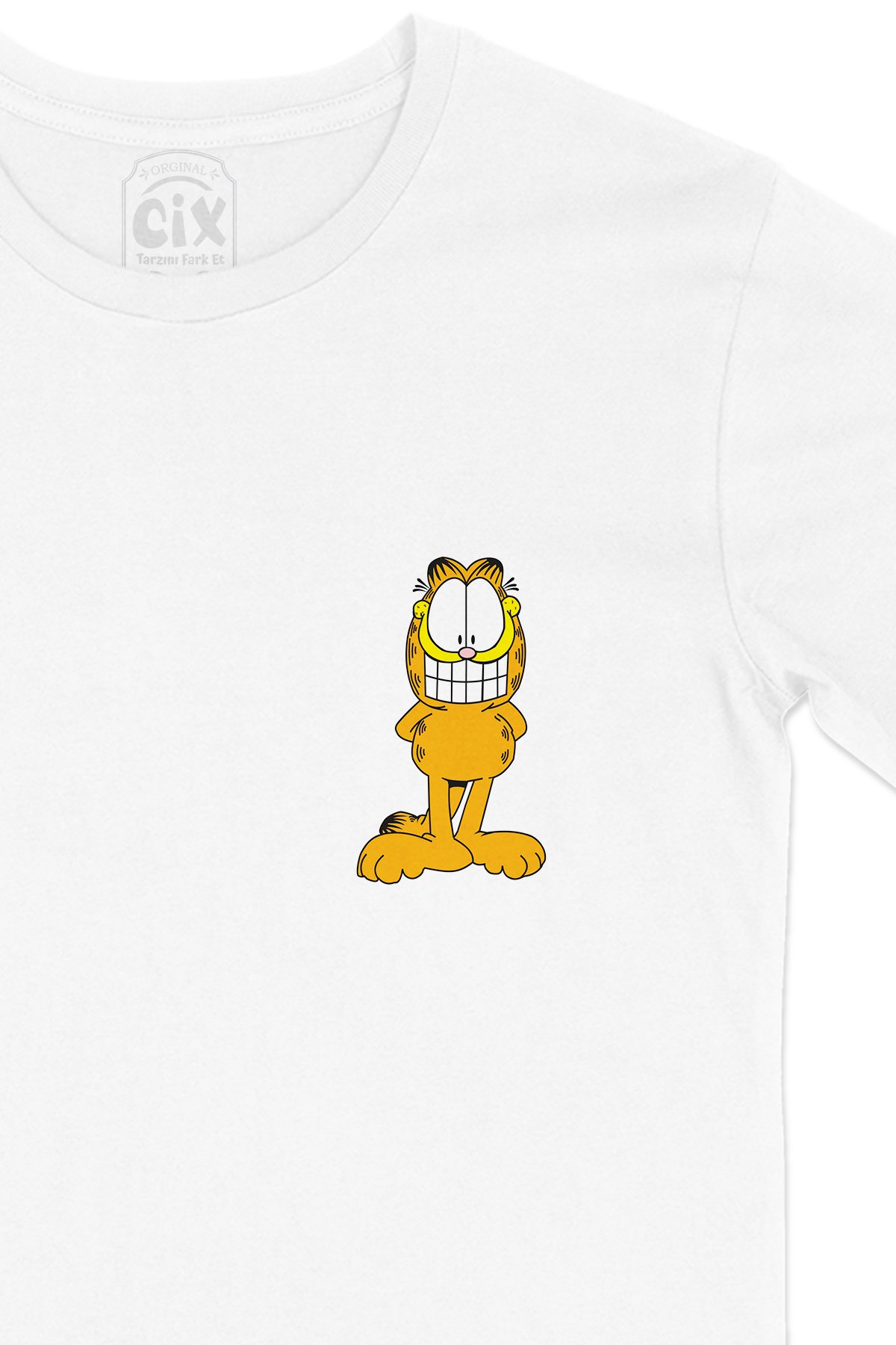Gıcık Garfield Cep Logo Tasarımlı Beyaz Tişört