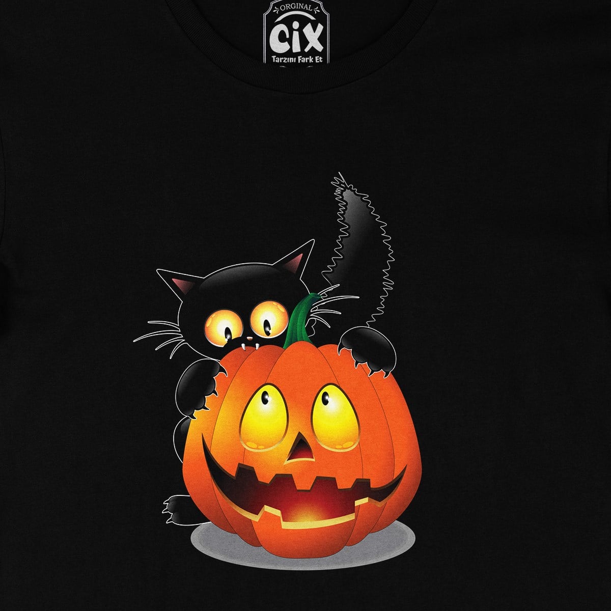 Halloween Kedi Siyah Tişört