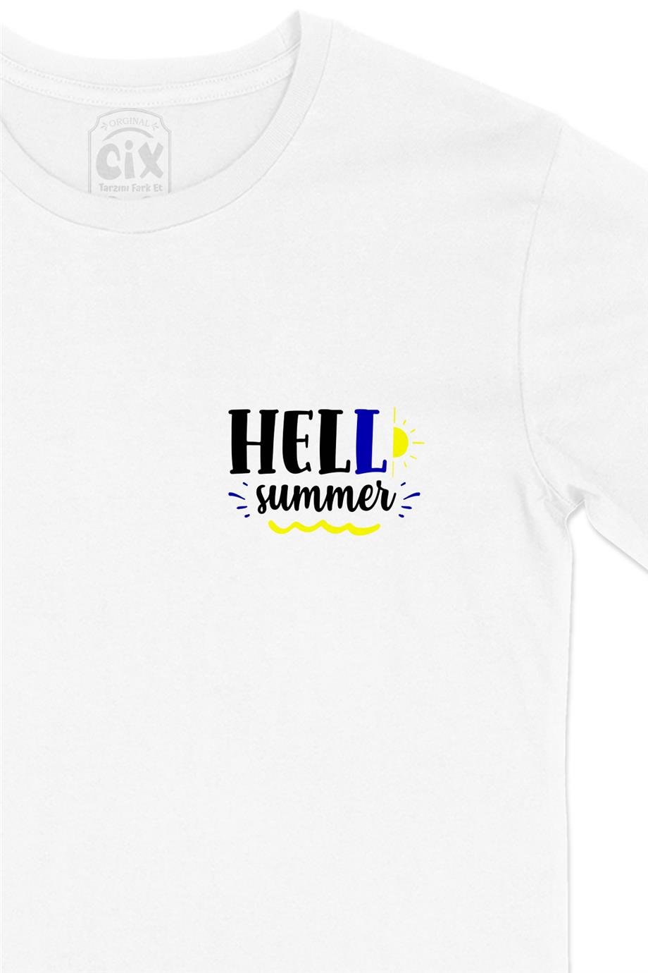 Hello Summer Yaz Cep Tasarım Baskılı Beyaz Tişört