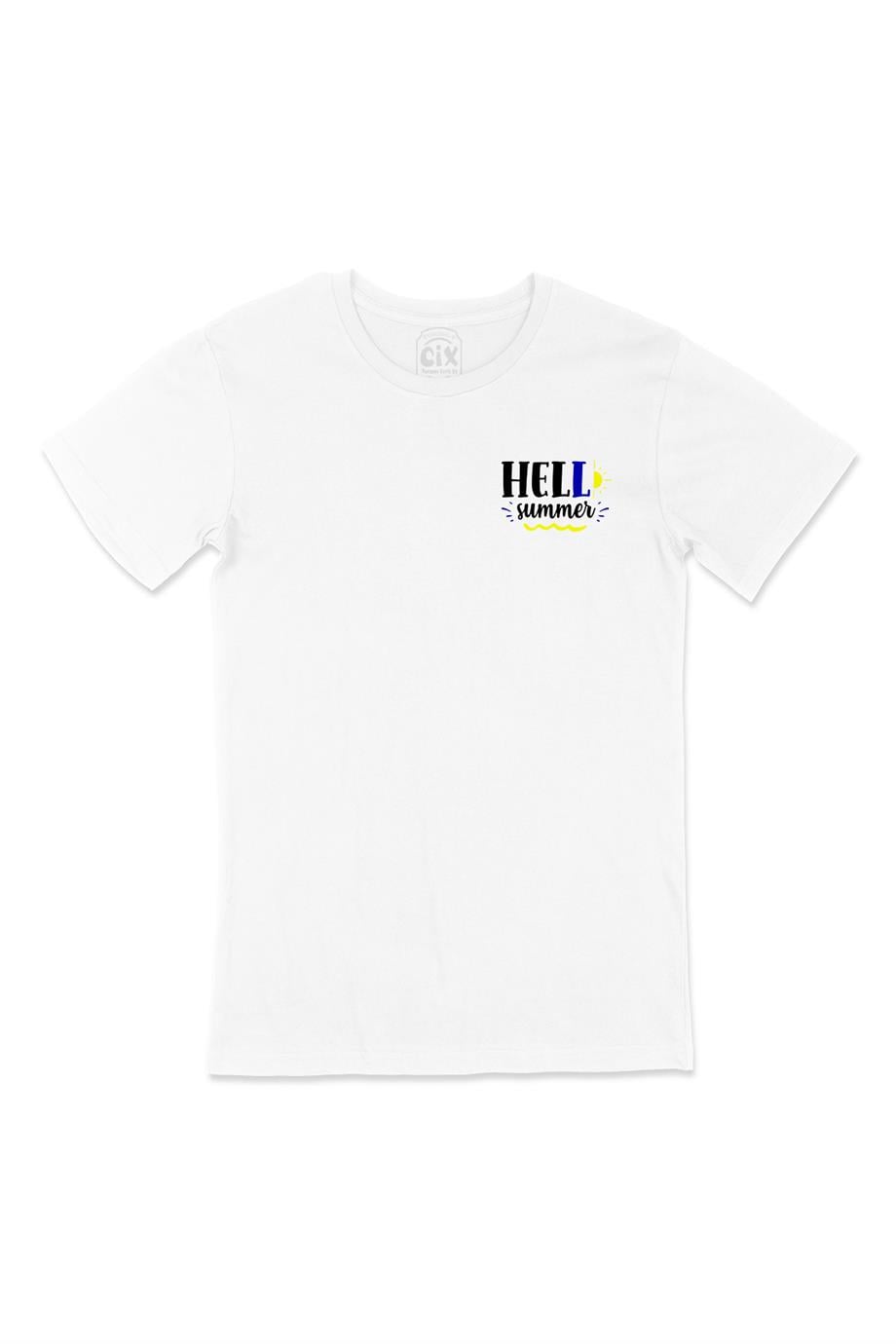 Hello Summer Yaz Cep Tasarım Baskılı Beyaz Tişört