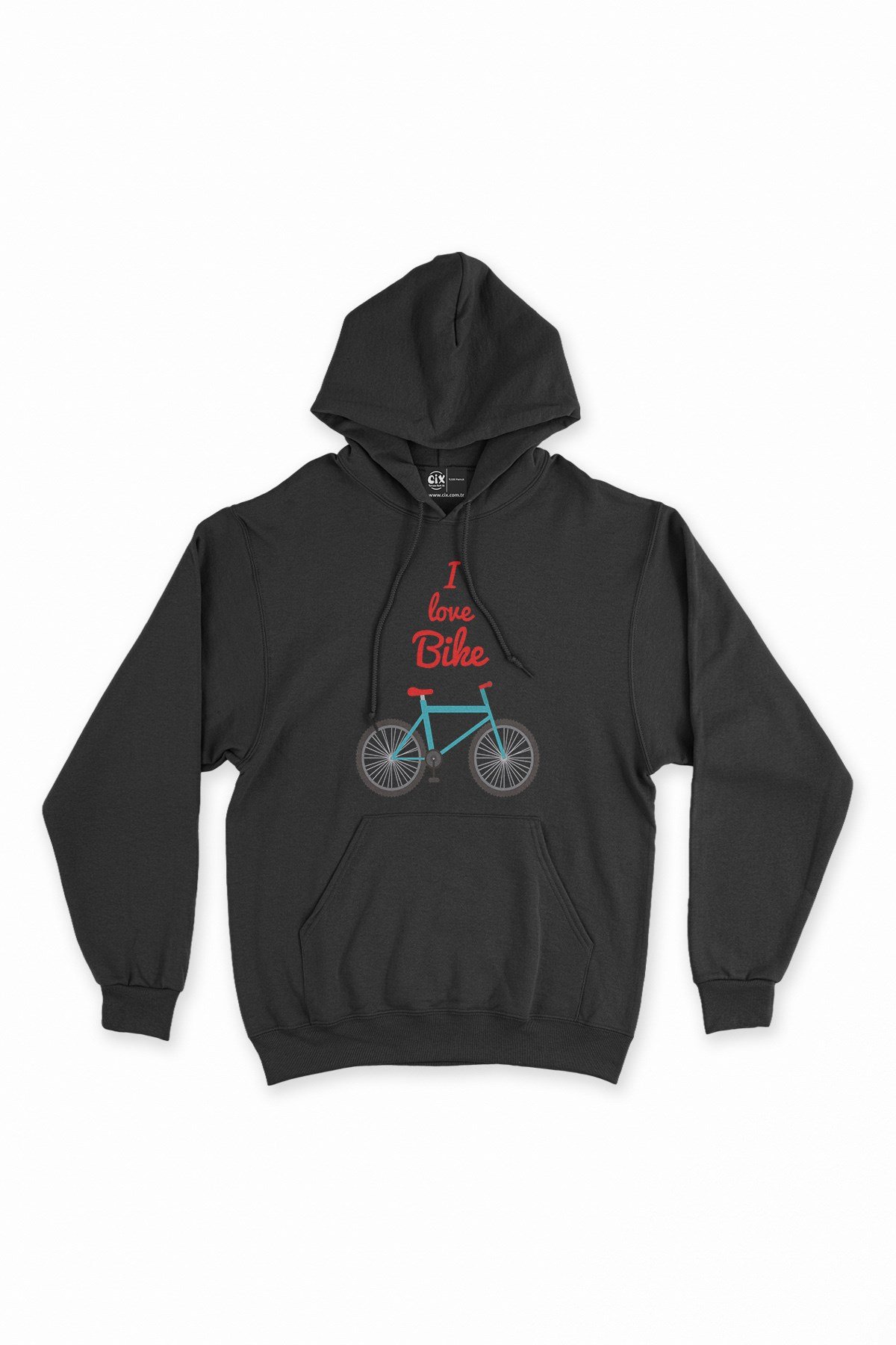 I Love Bike Siyah Kapşonlu Sweatshirt Hoodie