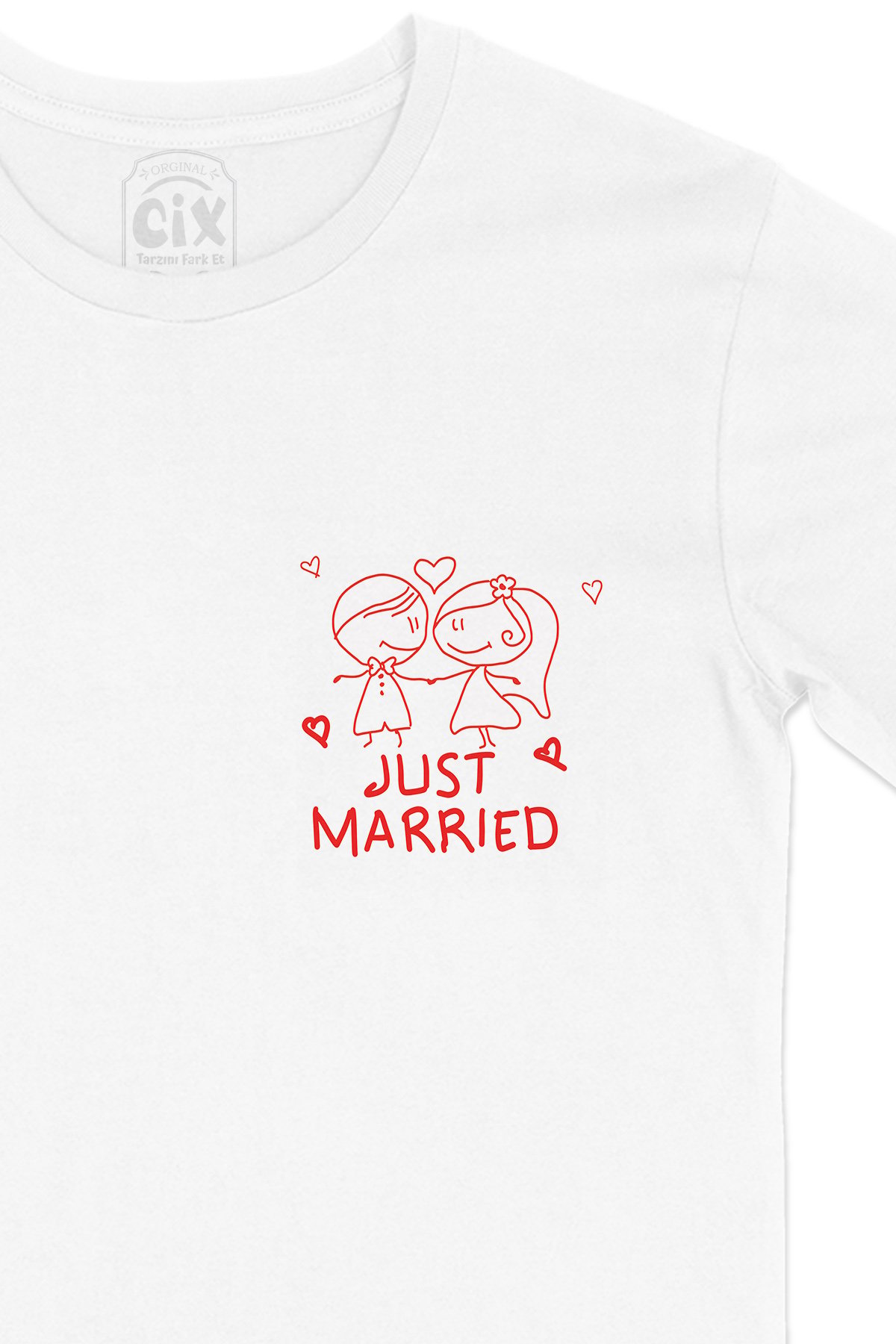 Just Married Cep Logo Tasarımlı Beyaz Tişört