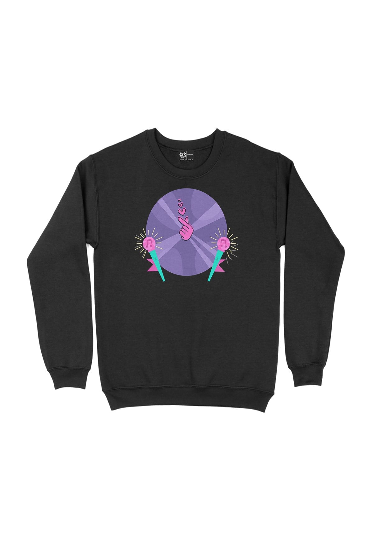 K-Pop Mikrofonlu Siyah Sweatshirt