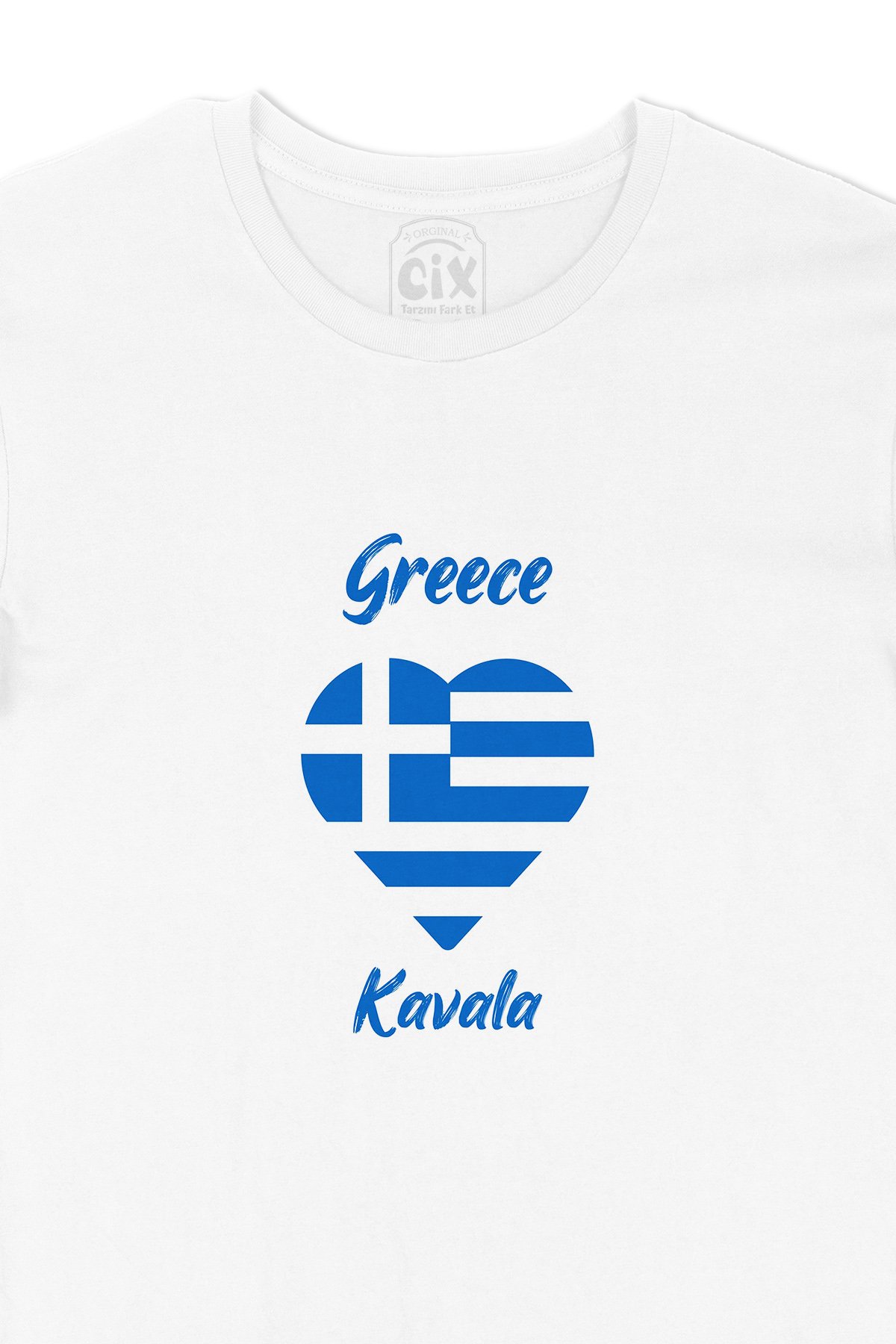 Kavala Yunanistan Bayraklı Kalpli Tişört