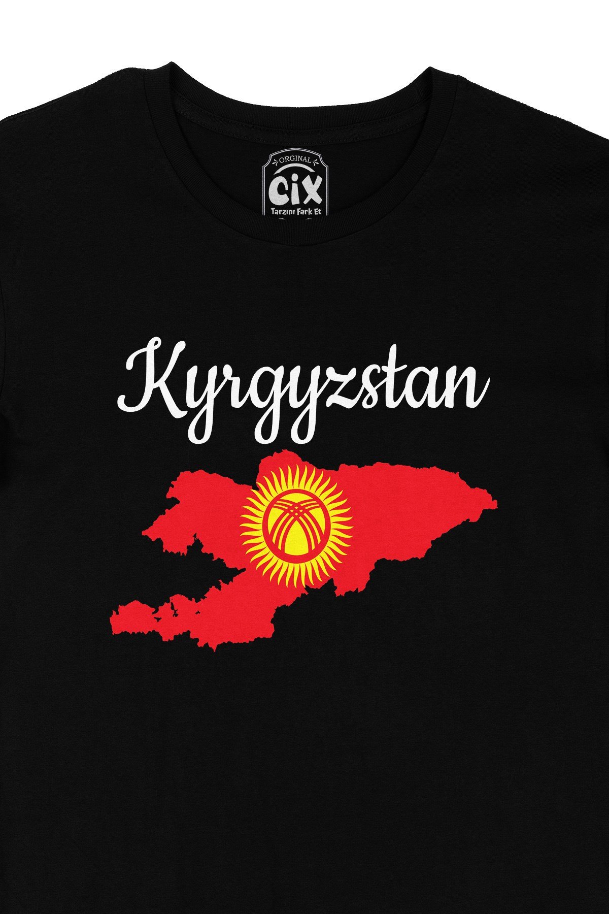 Kırgızistan Haritalı ve Bayraklı Siyah Tişört