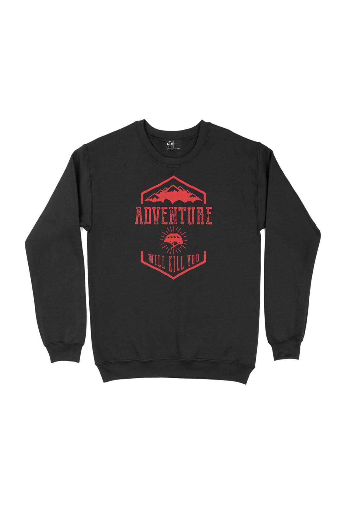 Kırmızı Adventure Will Kill You Siyah Sweatshirt
