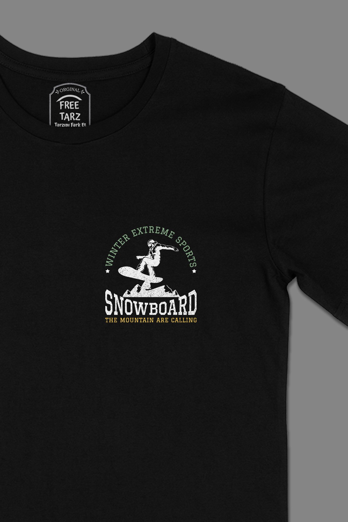Kış Kayak Snowboard Cep Tasarımlı Siyah Tişört Kış Kayak Snowboard Cep Tasarımlı Siyah Tişört - Ücretsiz Kargo