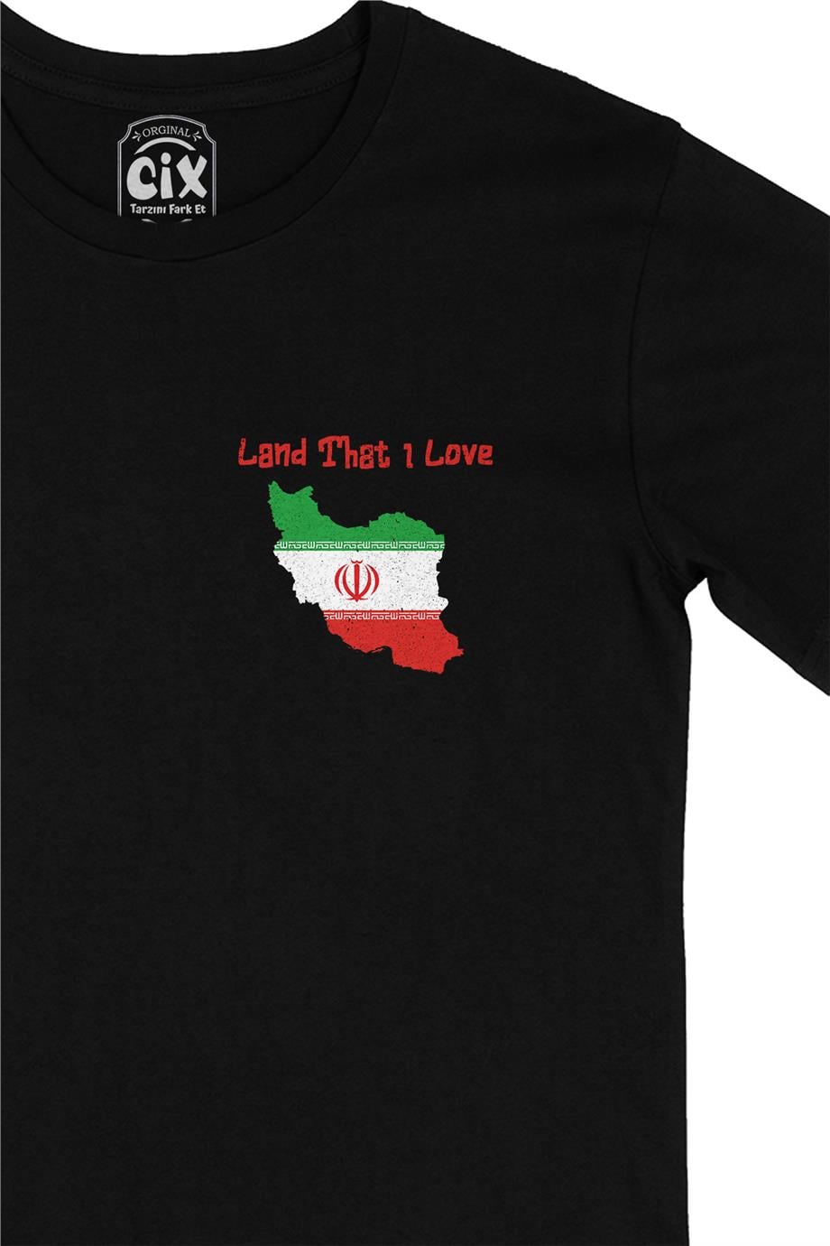Land That I Love İran Cep Tasarım Baskılı Siyah Tişört