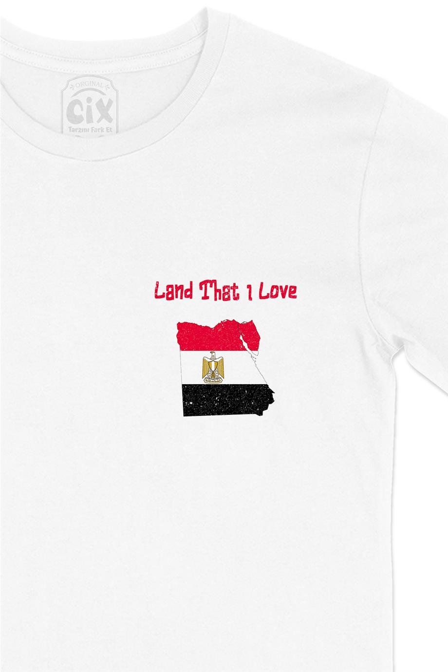 Land That I Love Mısır Cep Tasarım Baskılı Beyaz Tişört