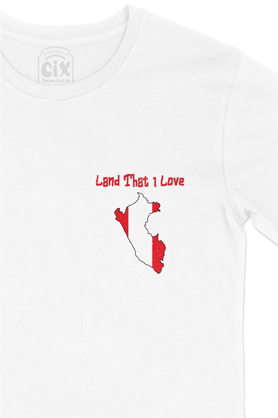 Land That I Love Peru Cep Tasarım Baskılı Beyaz Tişört