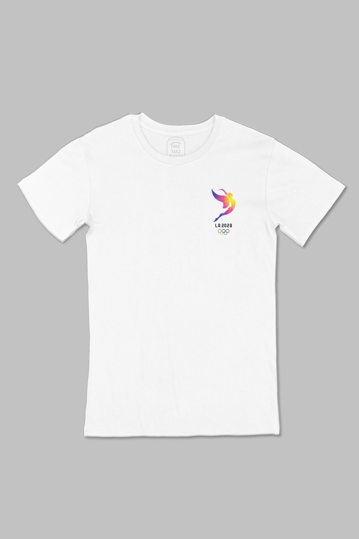 Los Angeles 2028 Olimpiyat Logo Baskılı Cep Tasarım Beyaz Tişört Los Angeles 2028 Olimpiyat Logo Baskılı Cep Tasarım Beyaz Tişört - Ücretsiz Kargo