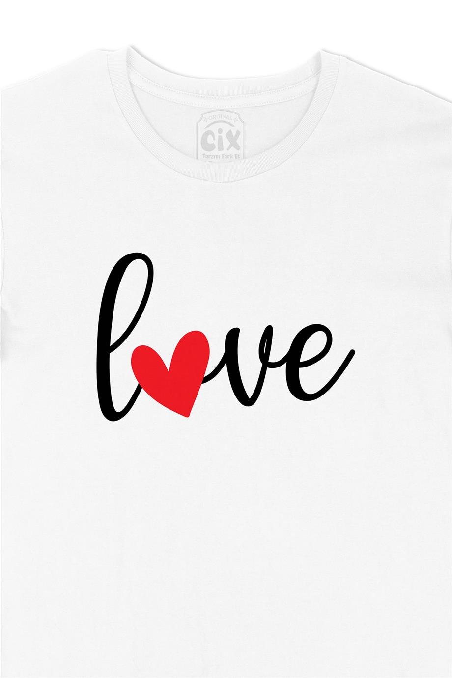 Love Aşk Kalpli Beyaz Tişört