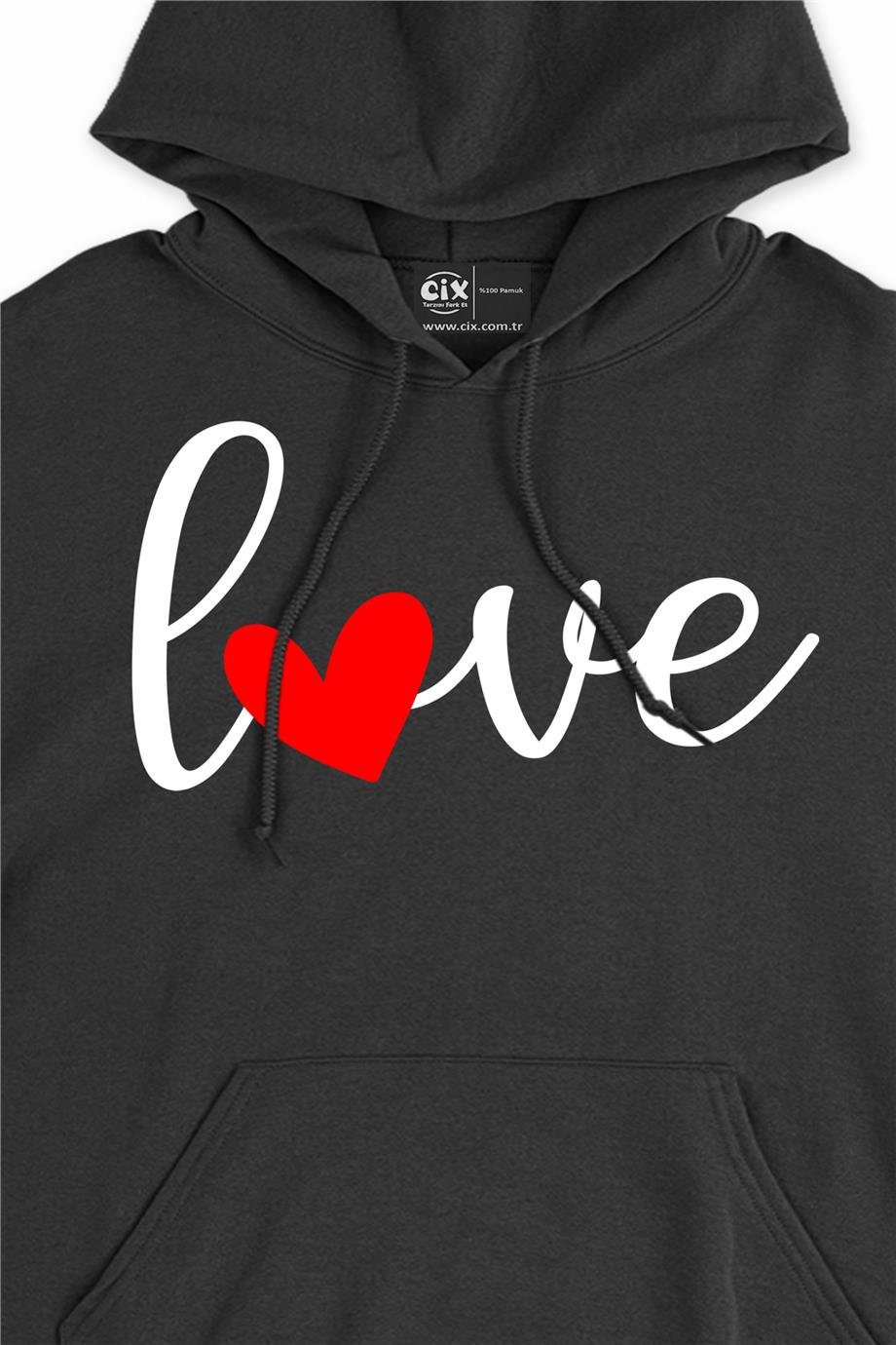 Love Aşk Kalpli Kapşonlu Sweatshirt Hoodie Love Aşk Kalpli Kapşonlu Sweatshirt Hoodie - Ücretsiz Kargo