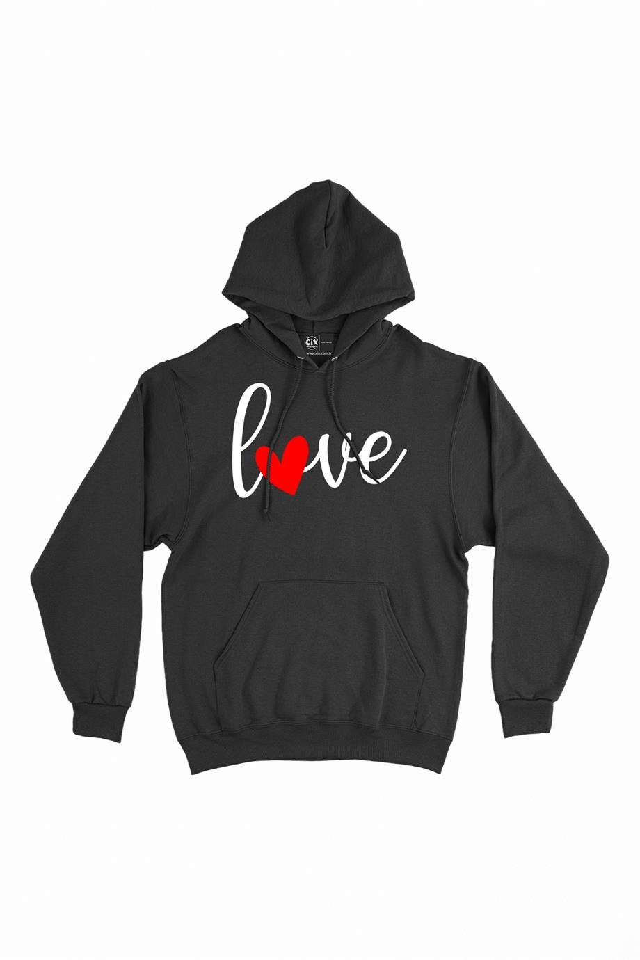 Love Aşk Kalpli Kapşonlu Sweatshirt Hoodie Love Aşk Kalpli Kapşonlu Sweatshirt Hoodie - Ücretsiz Kargo