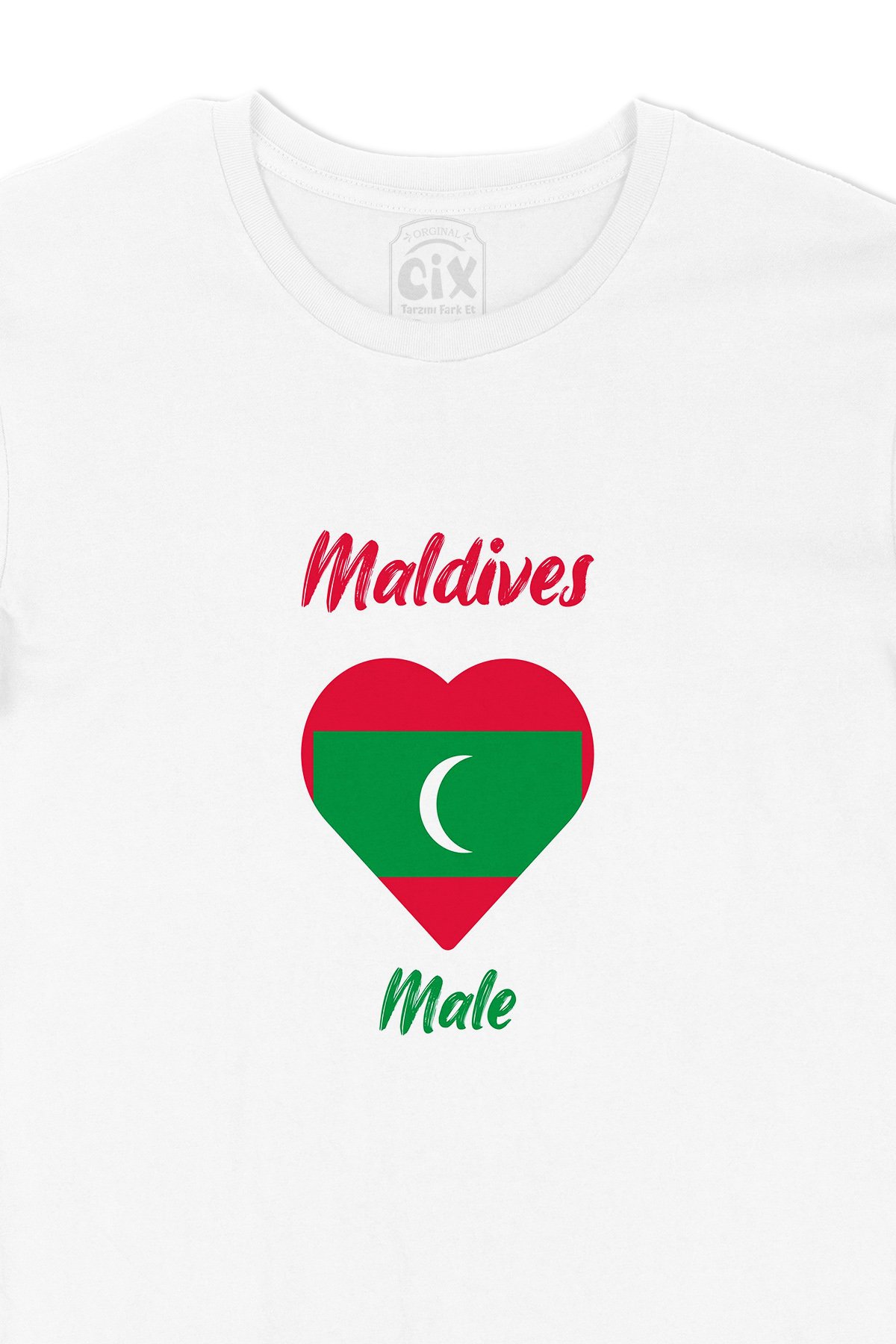 Male Maldivler Bayraklı Kalpli Tişört