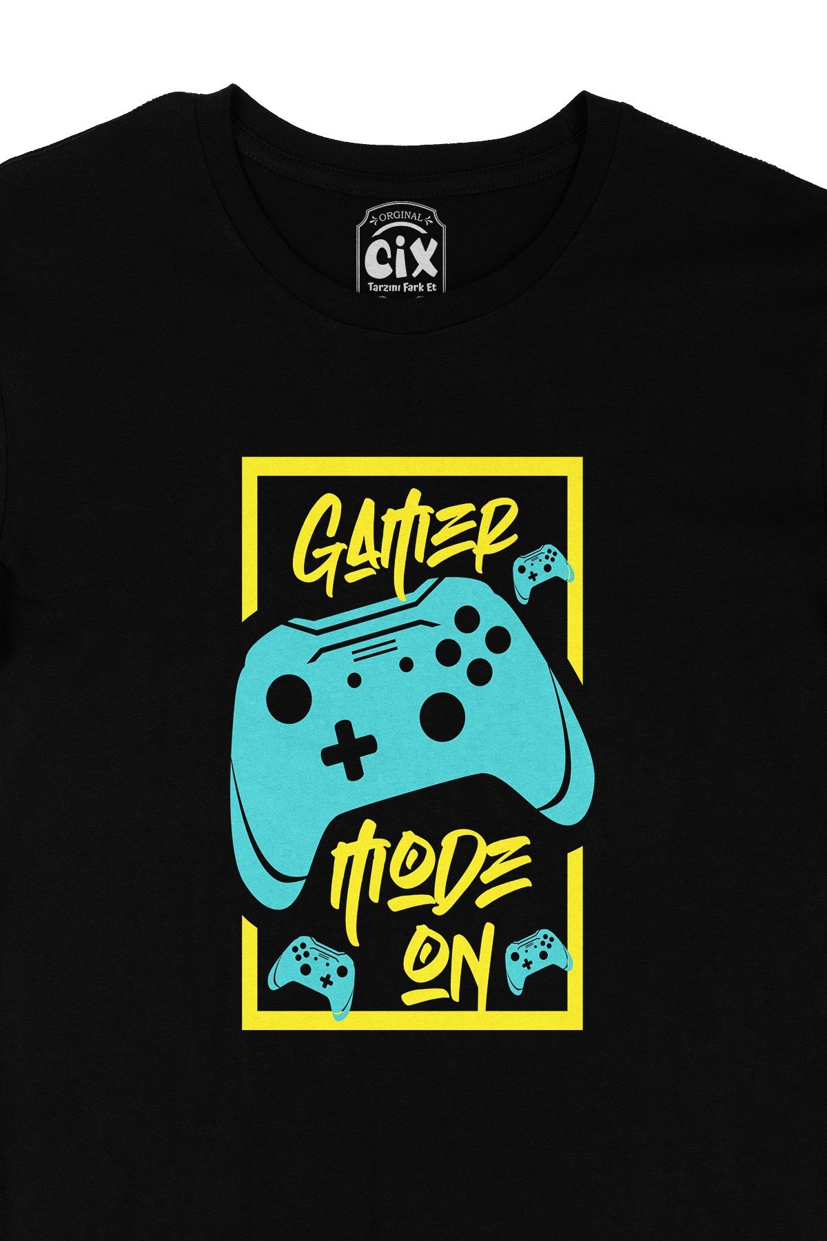Mavi Gamer Mode On Siyah Tişört