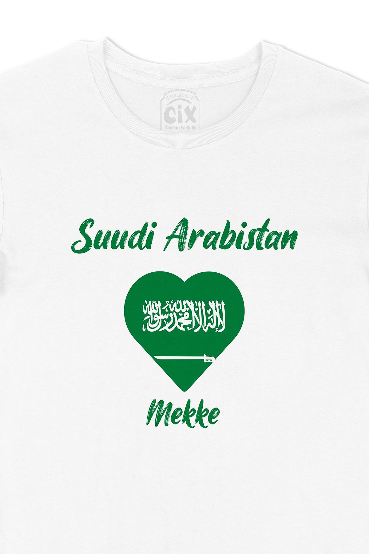 Mekke Suudi Arabistan Bayraklı Kalpli Tişört