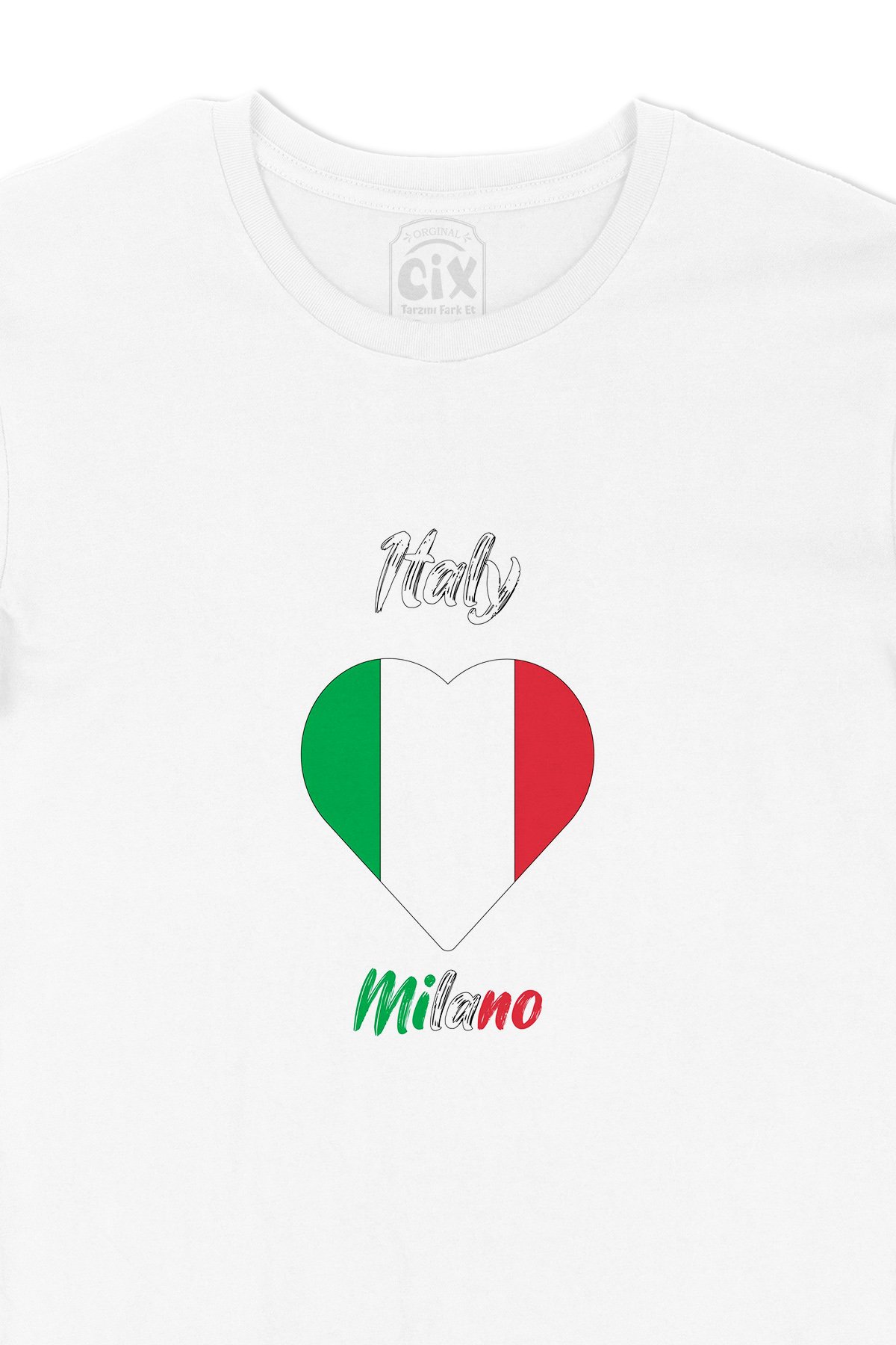 Milano İtalya Bayraklı Kalpli Tişört