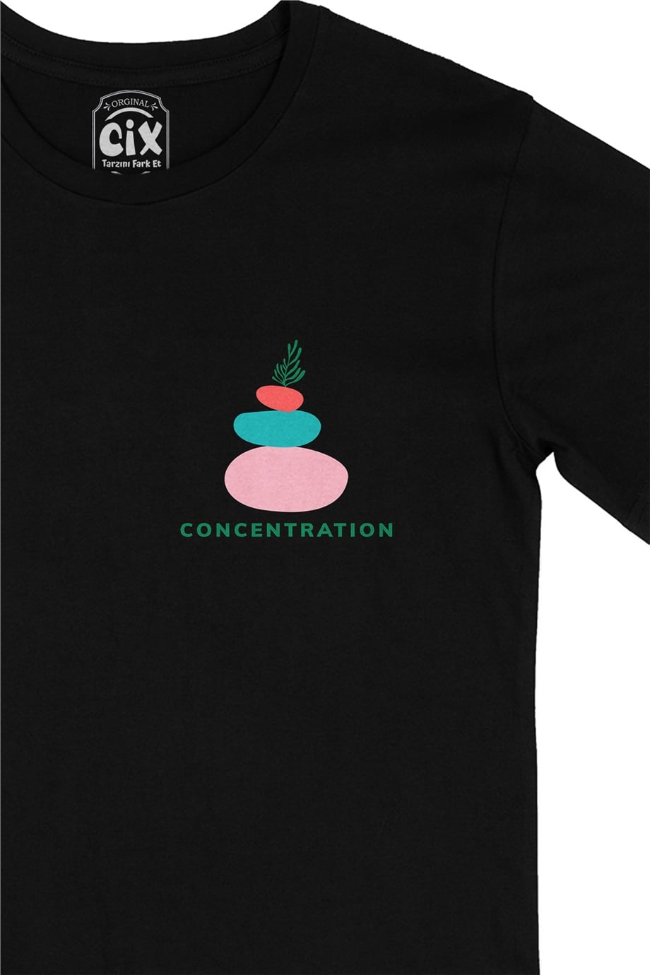 Mindfulness Concentration Cep Logo Tasarımlı Siyah Tişört