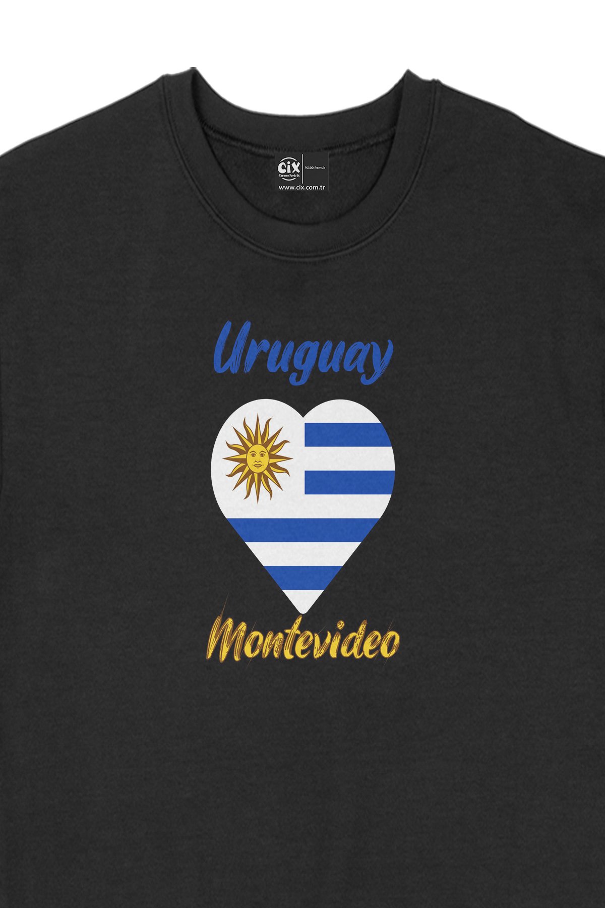 Montevideo Uruguay Bayraklı Kalpli Siyah Sweatshirt