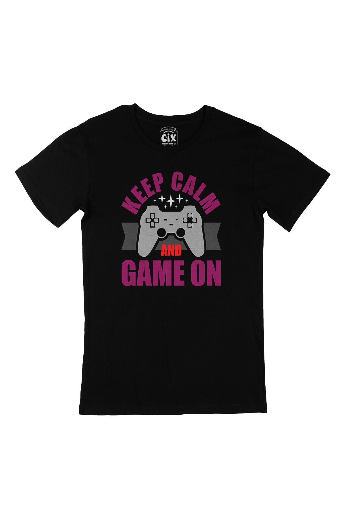 Mor Keep Calm Game On Siyah Tişört