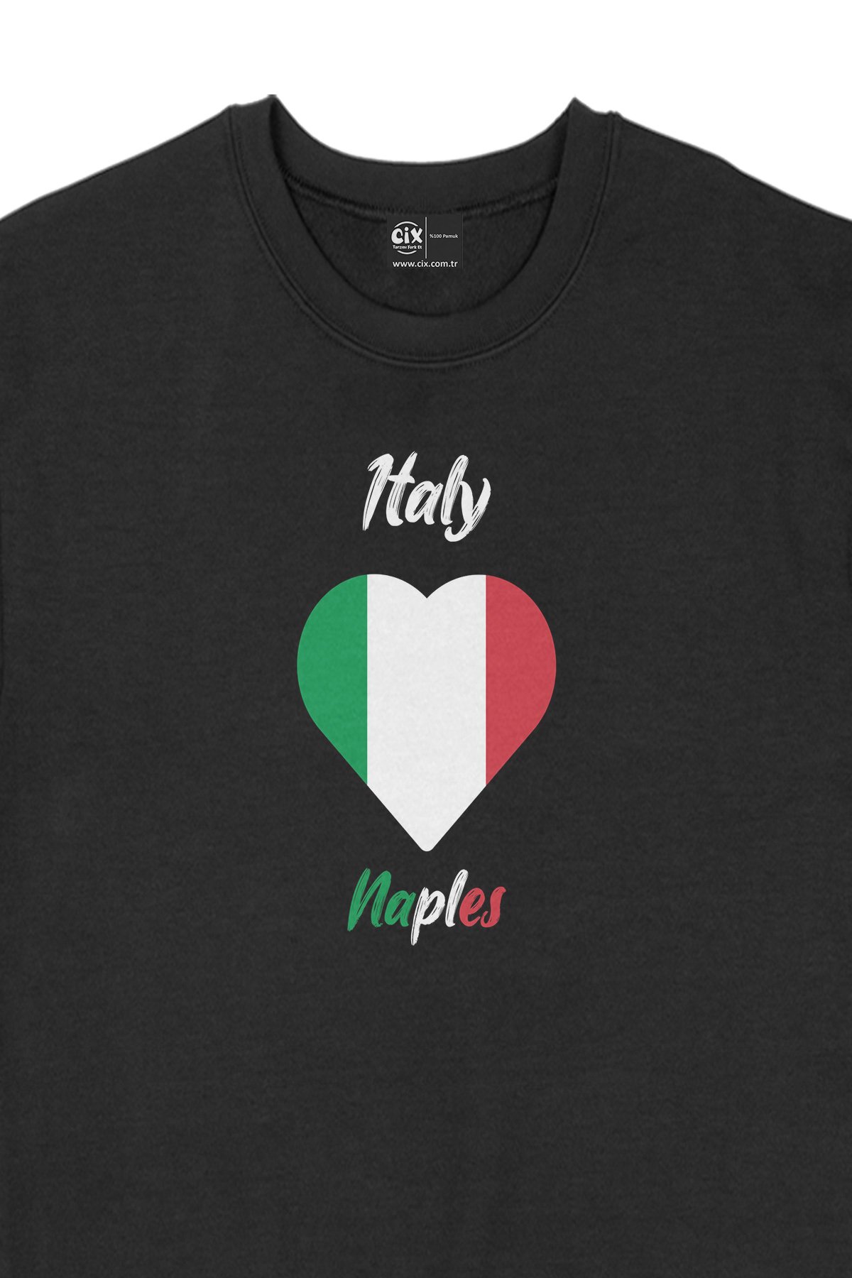 Napoli İtalya Bayraklı Kalpli Siyah Sweatshirt