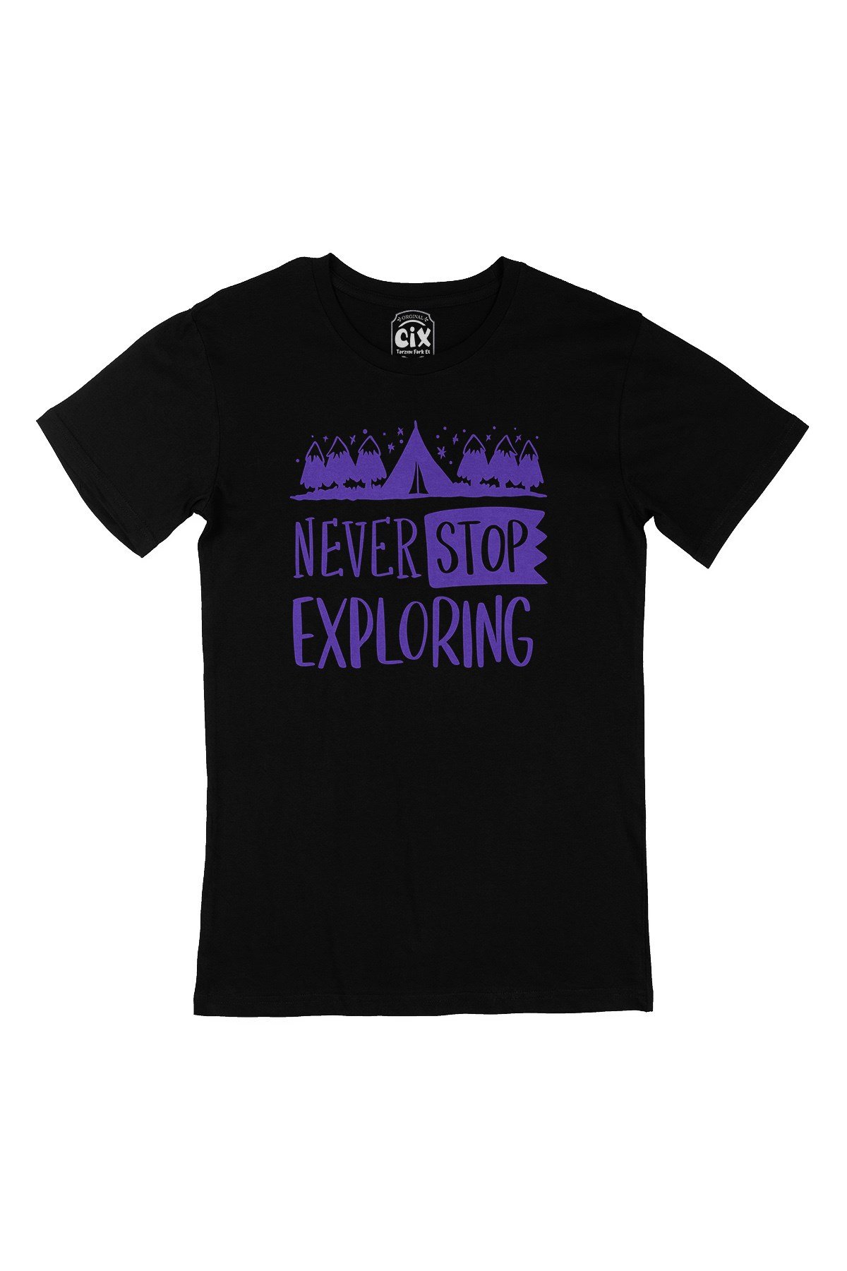Never Stop Exploring Siyah Tişört