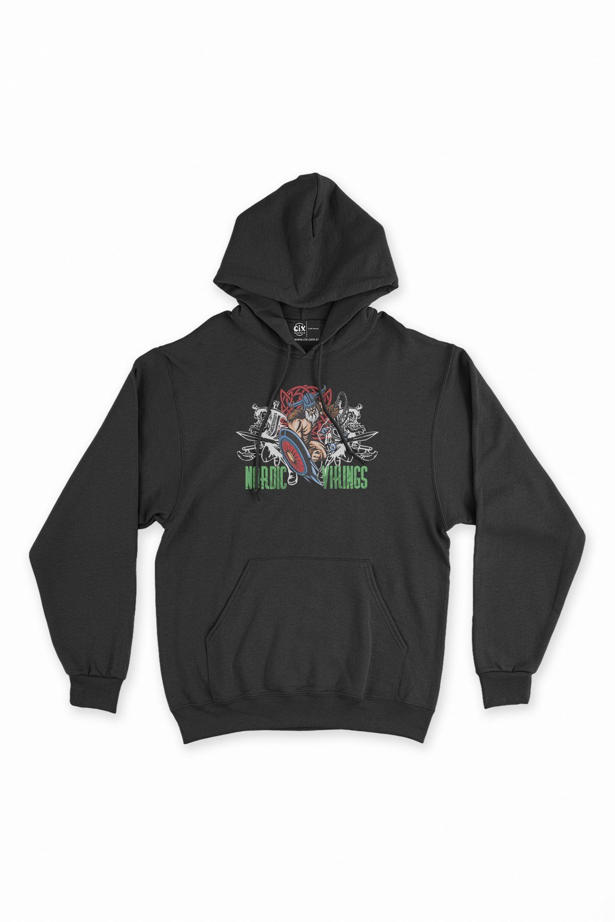 Nordic Vikingler Siyah Kapşonlu Sweatshirt Hoodie