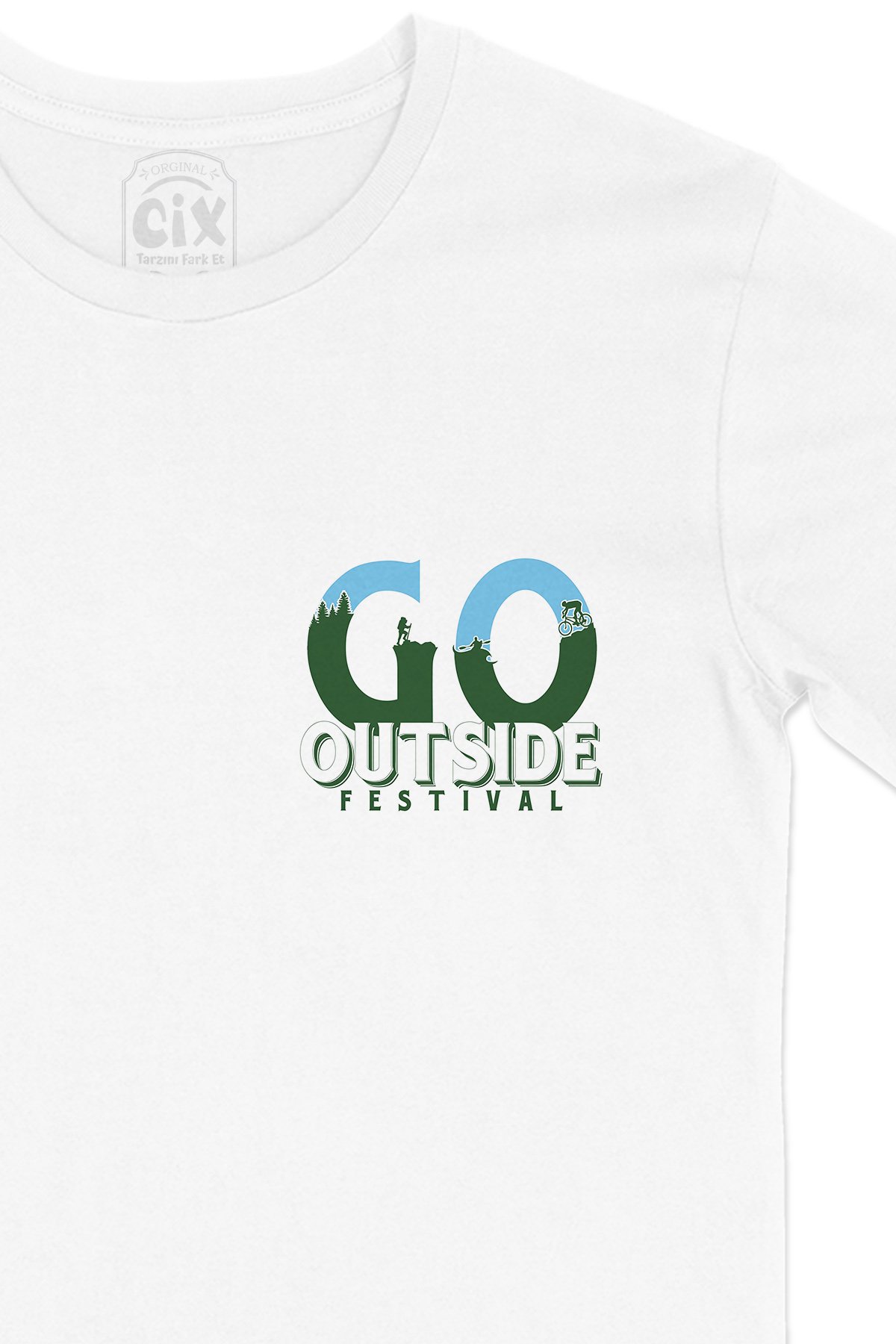 Outside Festival Cep Logo Tasarımlı Beyaz Tişört